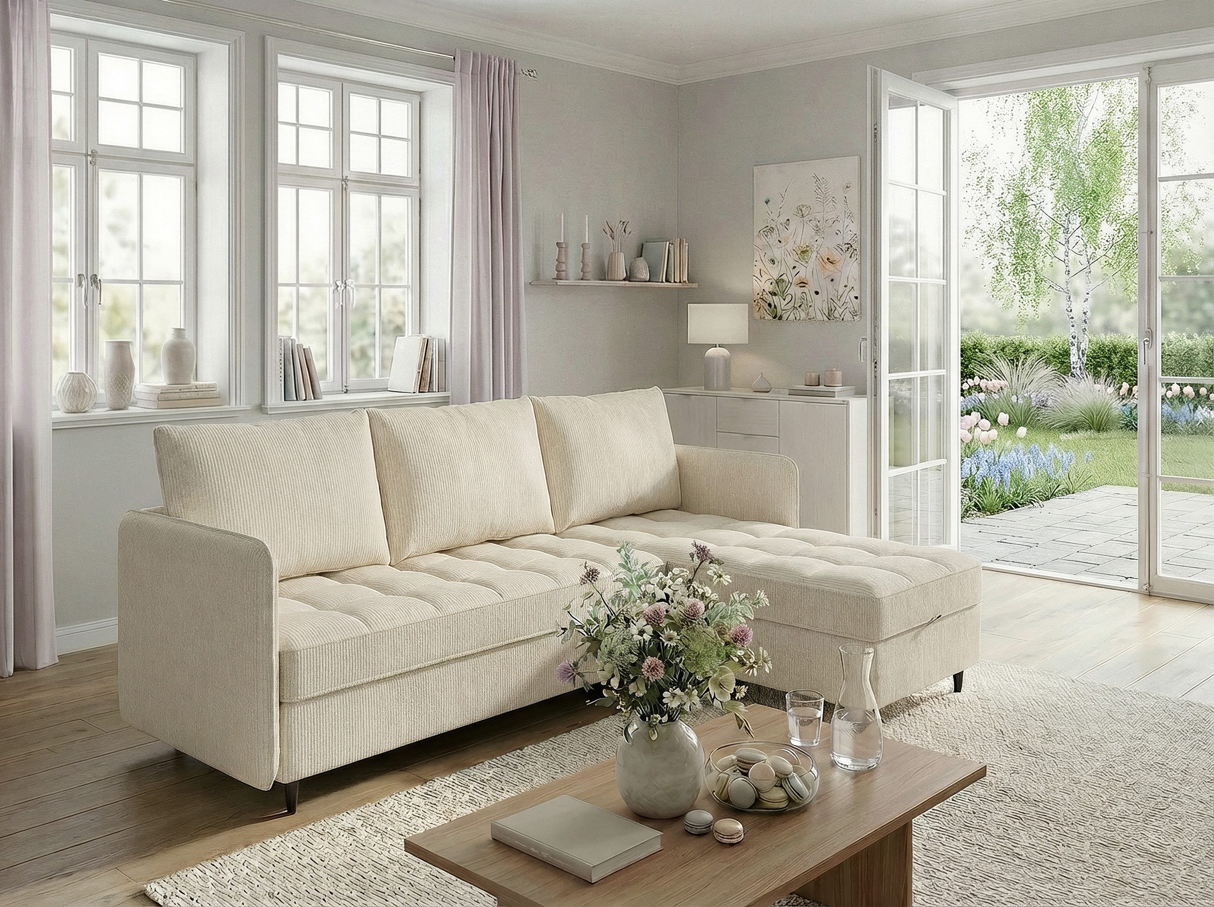 Dorel Home Ecksofa LINDHUS, L-Form, verschiedene Stellvarianten, Modulsofa, Recamiere, Stauraum, Cord und Chenille-Bezug
