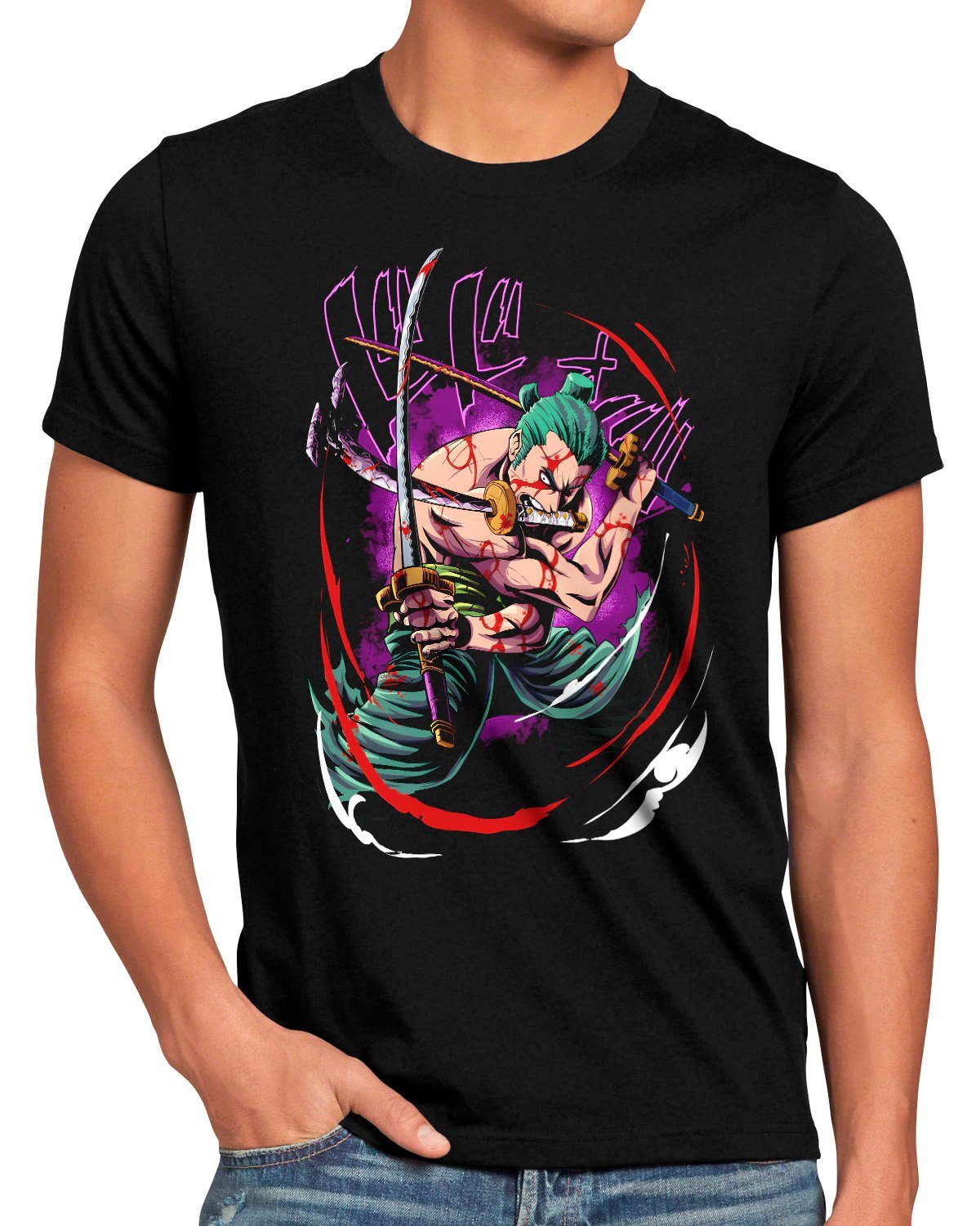 T-Shirt Print-Shirt anime Herren luffy Extreme manga piece style3 japan one Samurai