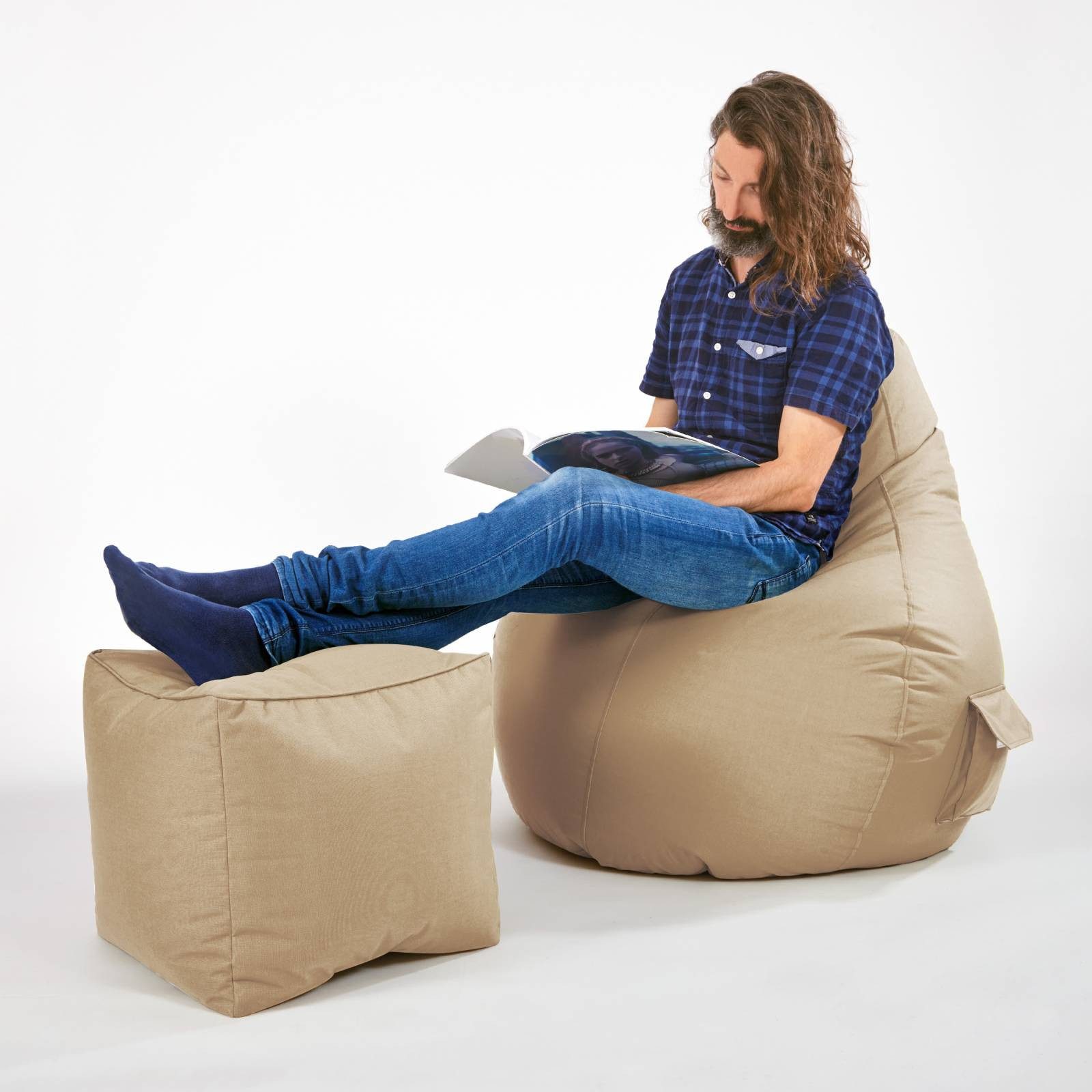 Green Bean Sitzsack Sitzsack-Hocker Pouf Cube 40x40x40cm (Hocker 40x40x40cm mit EPS-Perlen Füllung, Fußhocker Fußkissen Sitz-Pouf für Sitzsäcke), Bodenkissen für Kinder und Erwachsene - Sitzkissen Sitzhocker