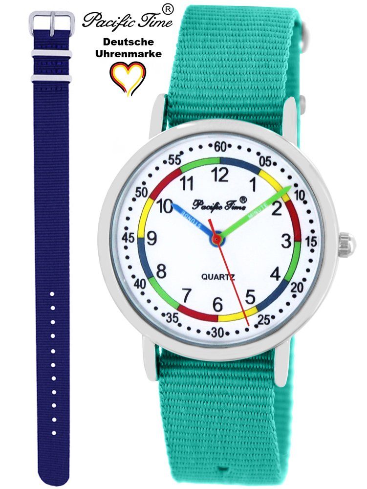 Pacific Gratis Versand - Armbanduhr Lernuhr blau Quarzuhr türkis Design und Match Time Wechselarmband, Mix First Kinder und Set