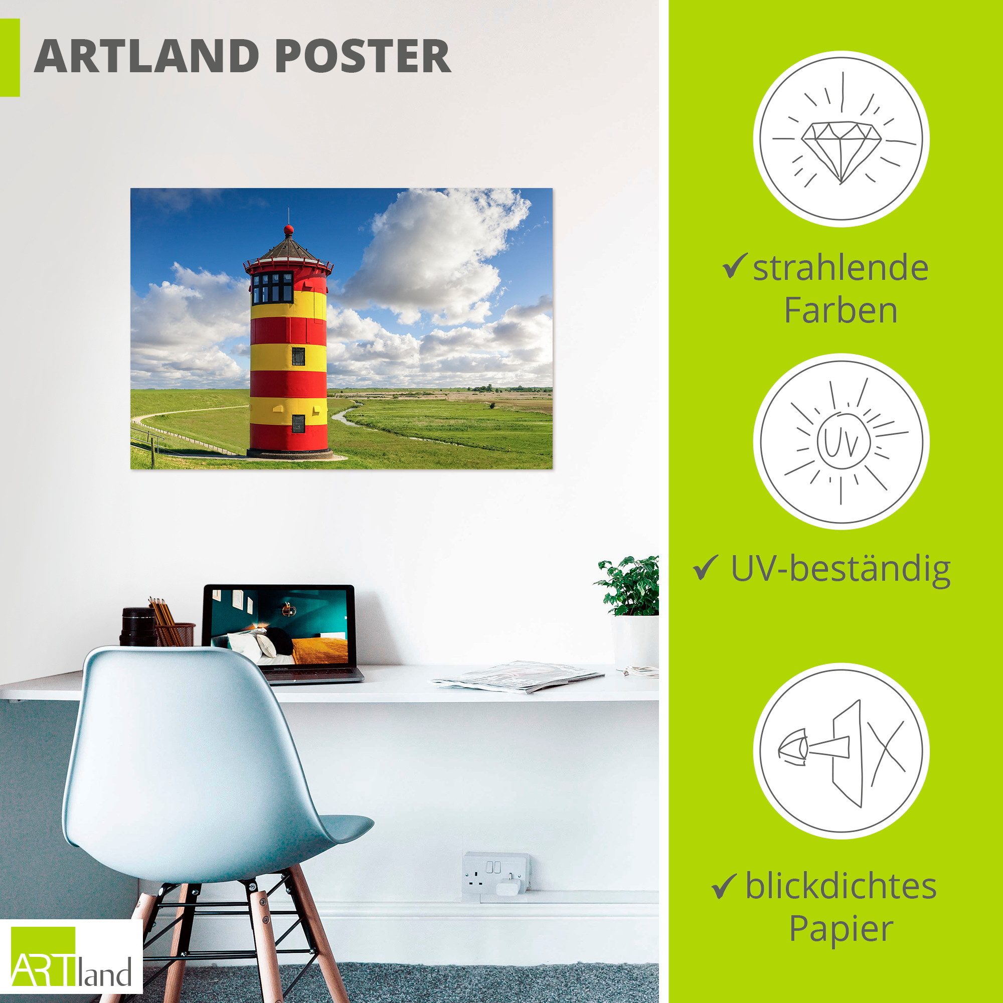 Artland Wandbild Pilsumer Leuchtturm in Ostfriesland, (1 St), als Alubild, Leinwandbild, Poster, Wandaufkleber in verschied. Größen