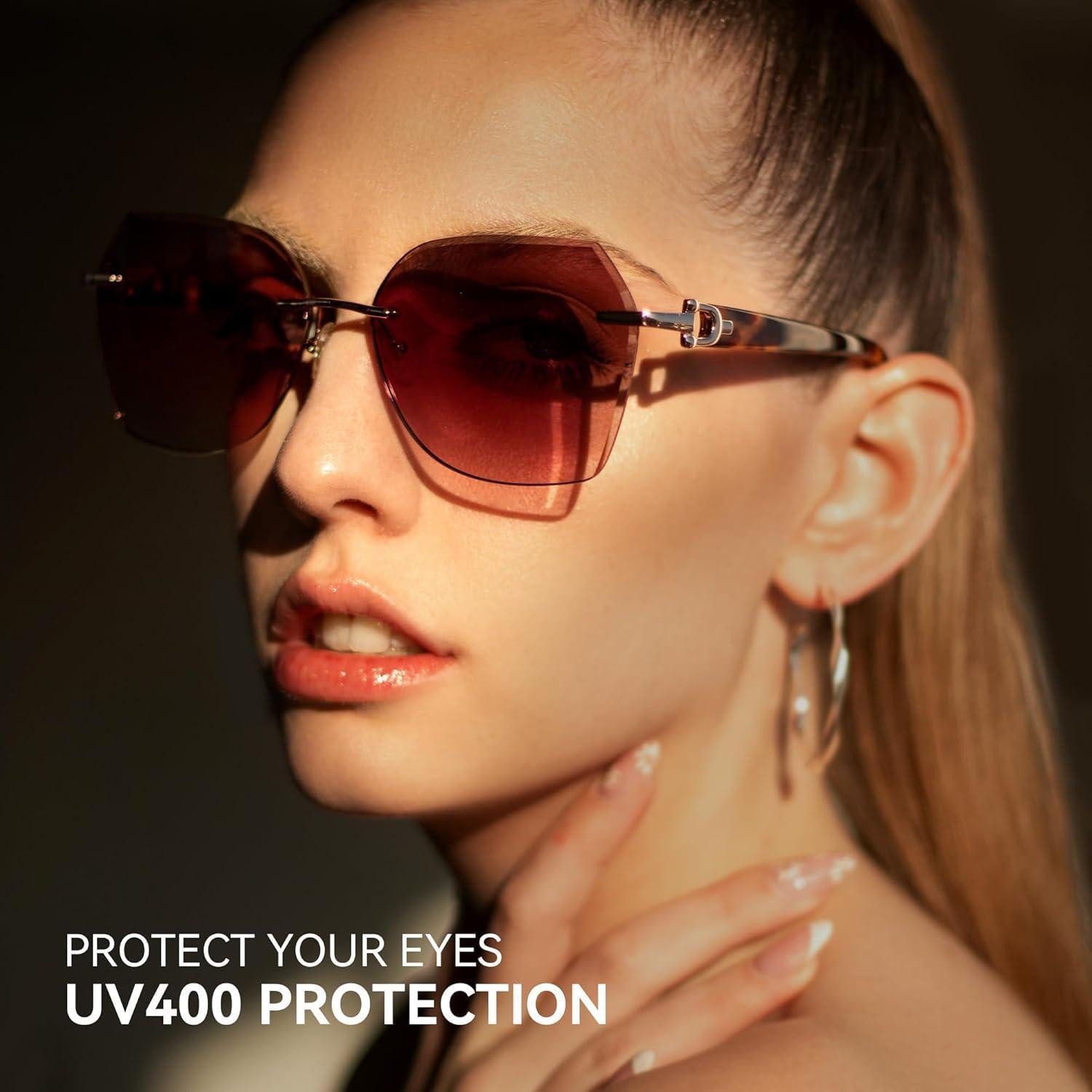LuxusKollektion Sonnenbrille Sonnenbrille Damen Randlos Groß Diamant Verlauf UV Schutz Braun