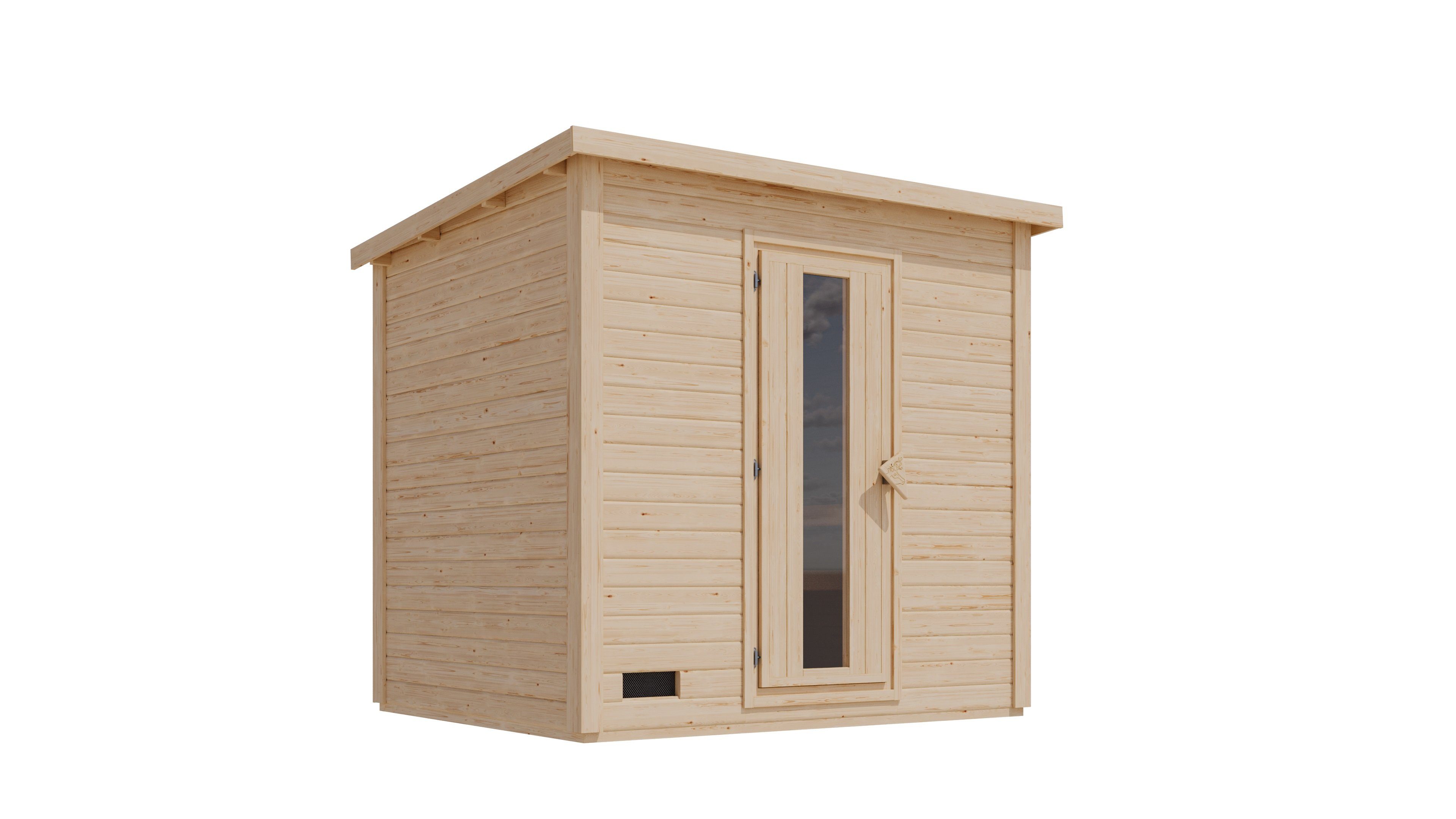 Saunahaus Karibu 38 mm Saunahaus Melo 3 naturbelassen mit Ofen 9 kW
