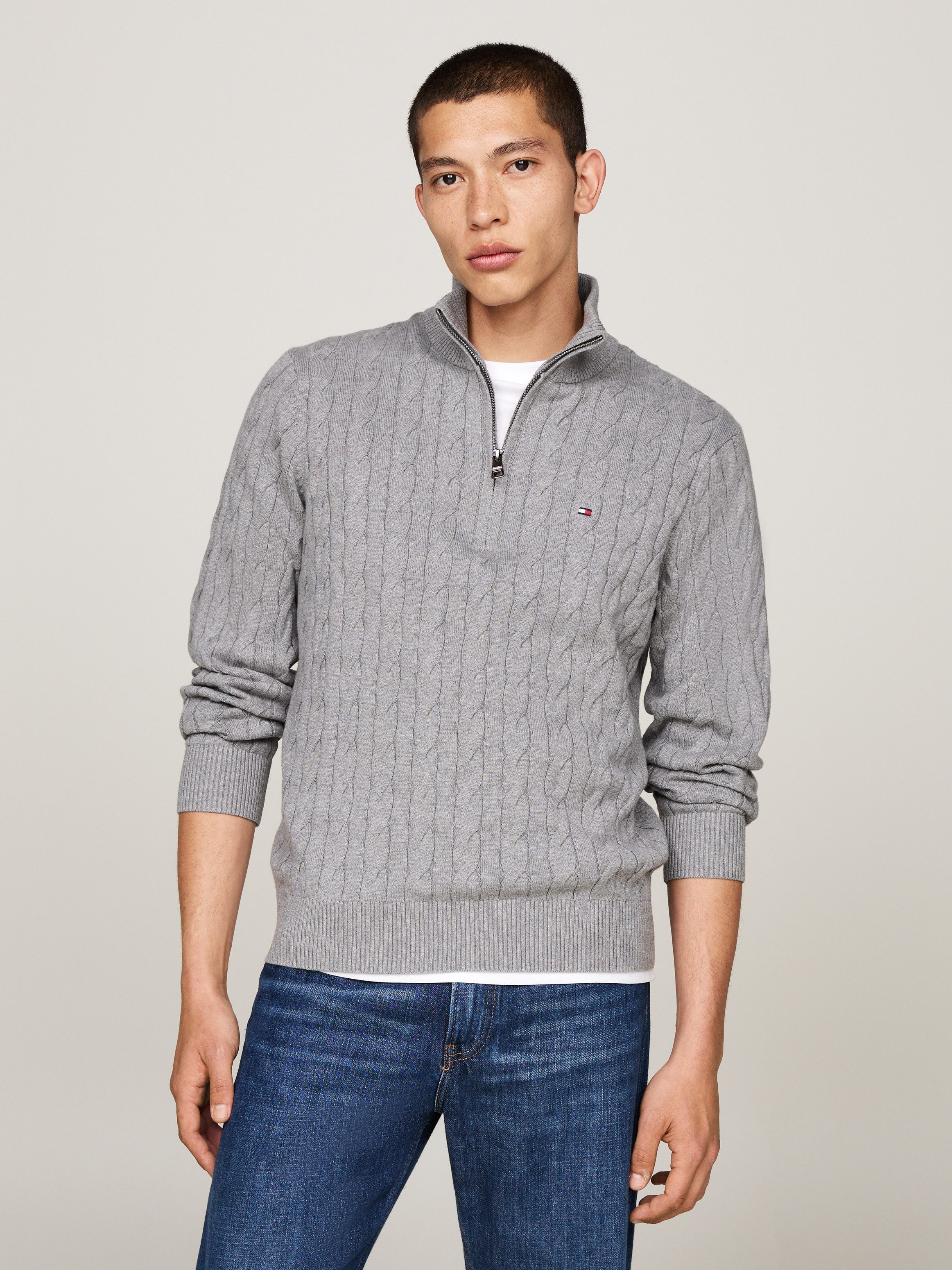 Tommy Hilfiger Strickpullover CLASSIC COTTON CABLE ZIP MOCK mit modischem Z günstig online kaufen