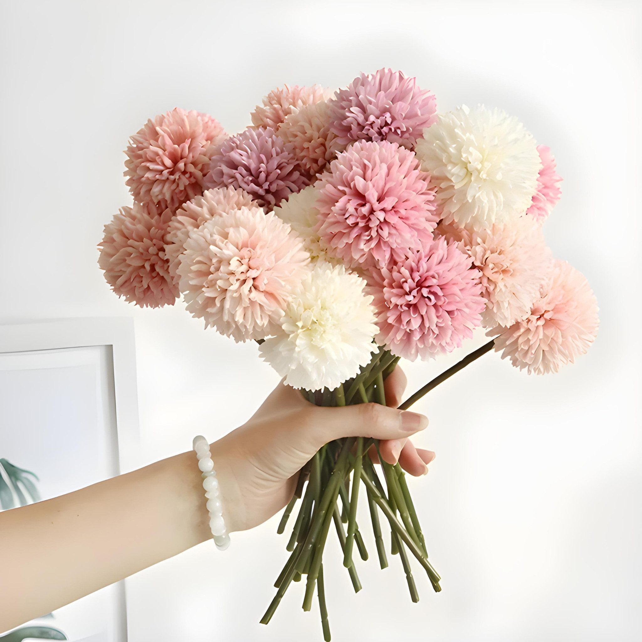 Kunstblumenstrauß Blumenstrauß, Kunstrosen, Hortensien, Kunstblumen Bündel Hortensien, HS.SUPPLY, Hortensienstrauß täuschend echt, Blumenbündel, Höhe 29cm