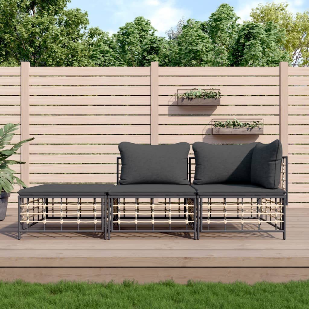 Teile Dunkelgrau mit vidaXL Anthrazit Rattan, 3-tlg. Kissen Garten-Lounge-Set 1 Poly Loungesofa