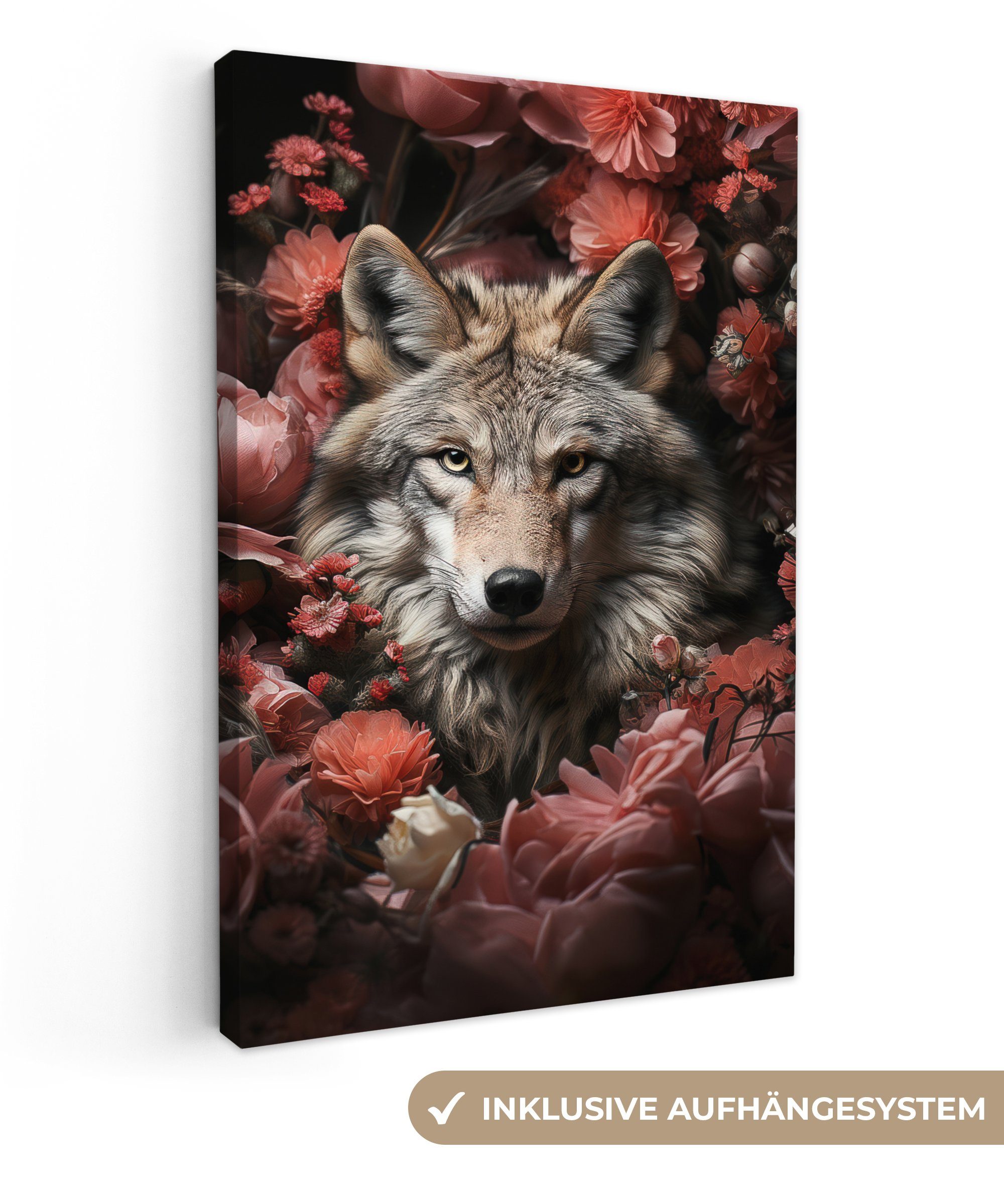 OneMillionCanvasses® Leinwandbild Wolf - Tier - Floral - Botanisch - Natur günstig online kaufen