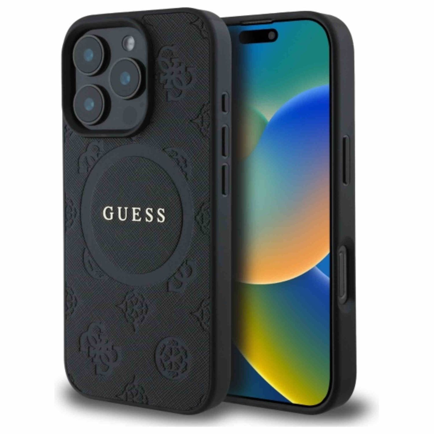 Guess Smartphone-Hülle Guess Apple iPhone 16 Pro Max Saffiano Peony Classic Logo MagSafe Case