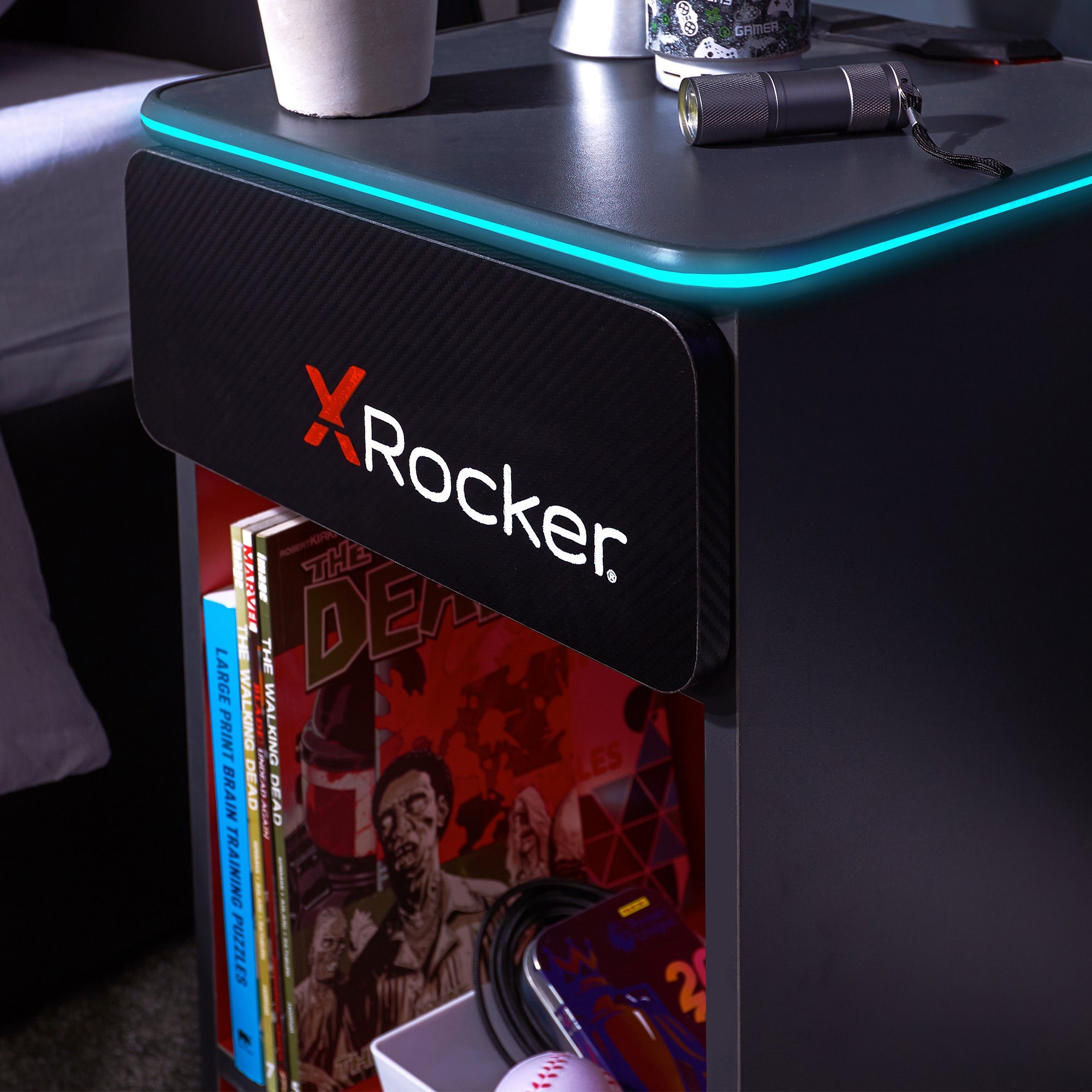 Schwarz X Nachttisch Wireless mit Rocker LED-Beleuchtung & Carbon-Tek Charging Nachttisch