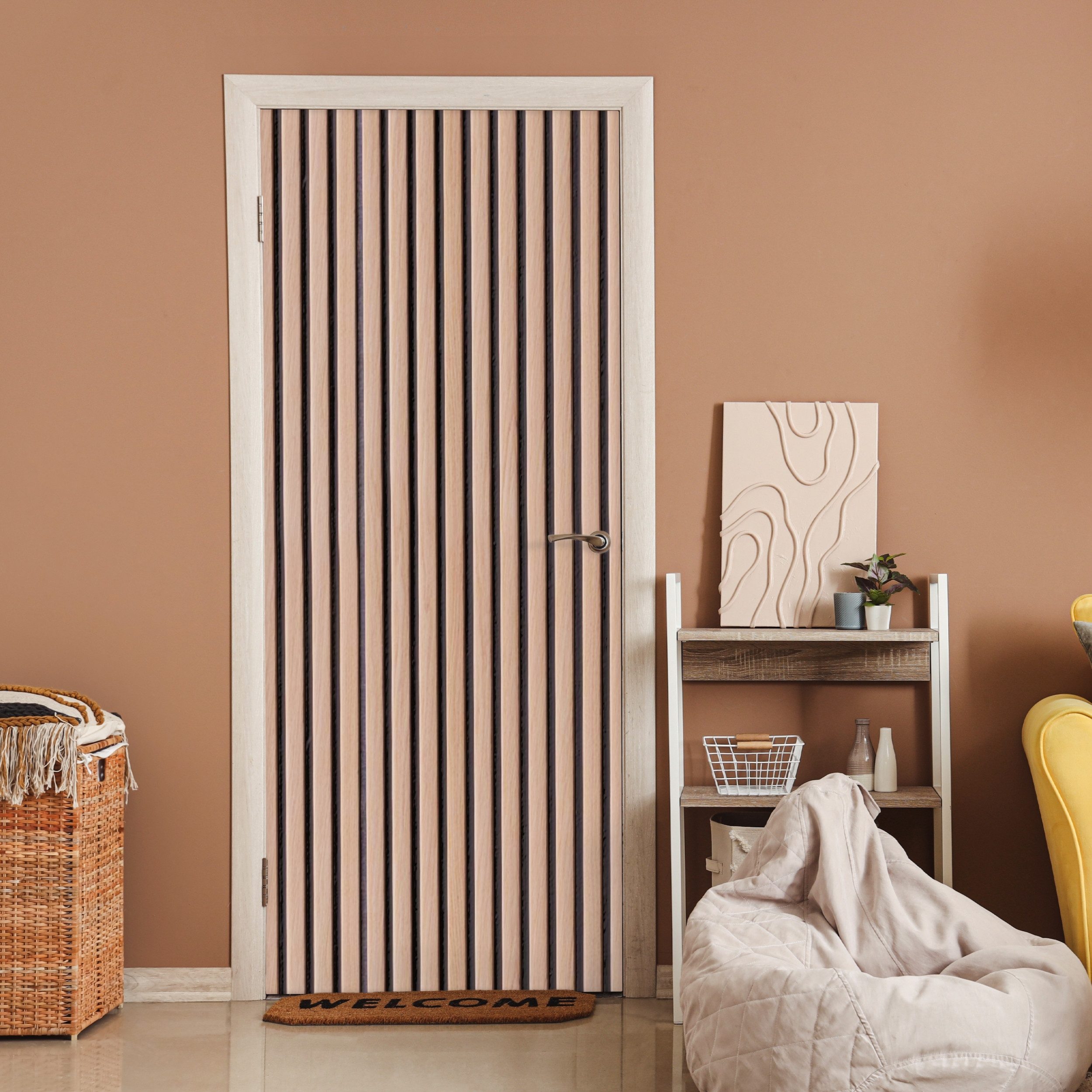 MuchoWow Türtapete Holzoptik - Regale - Retro, Matt, bedruckt, (1 St), Selb günstig online kaufen