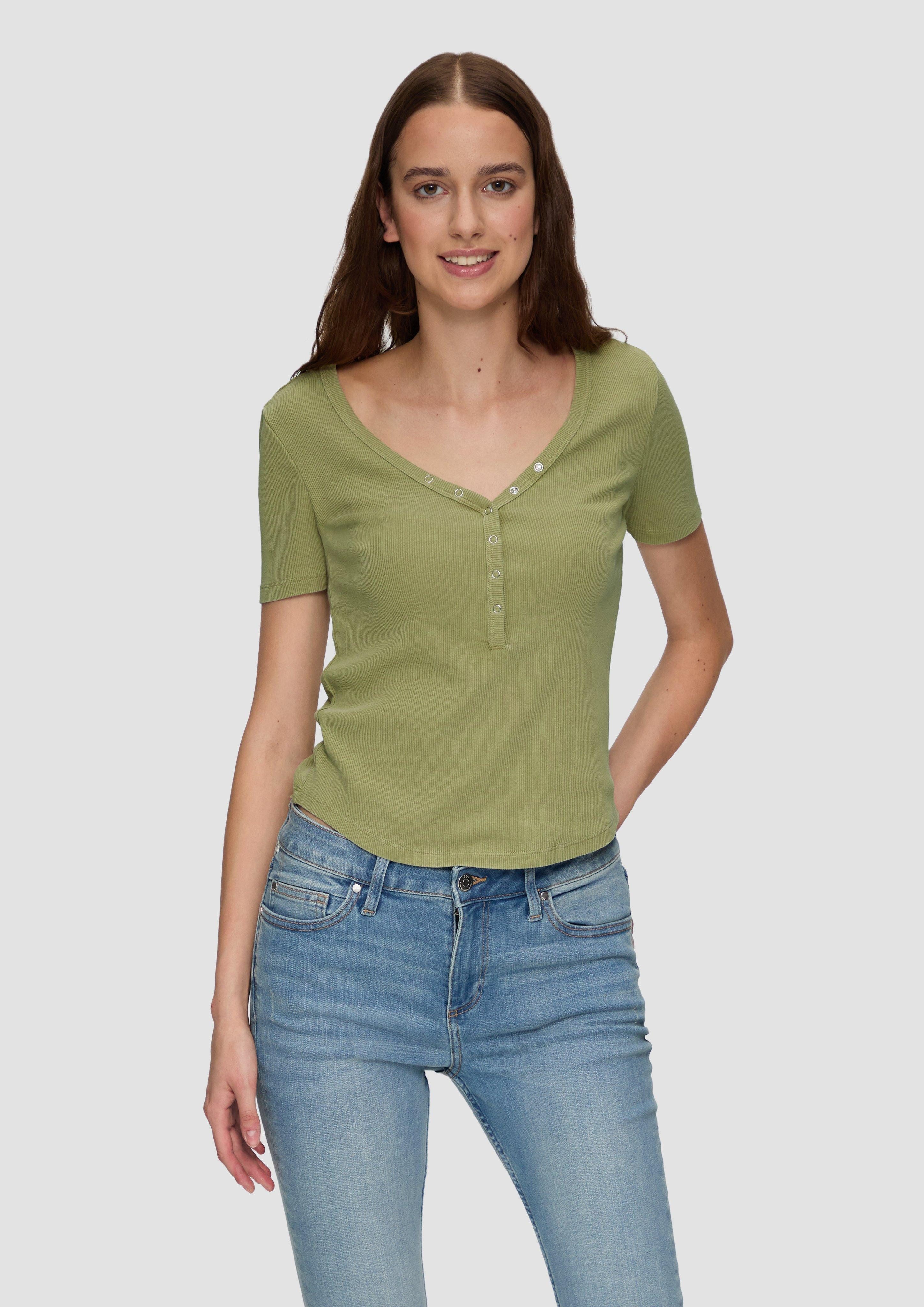 QS Kurzarmshirt Verkürztes T-Shirt aus Rippware günstig online kaufen