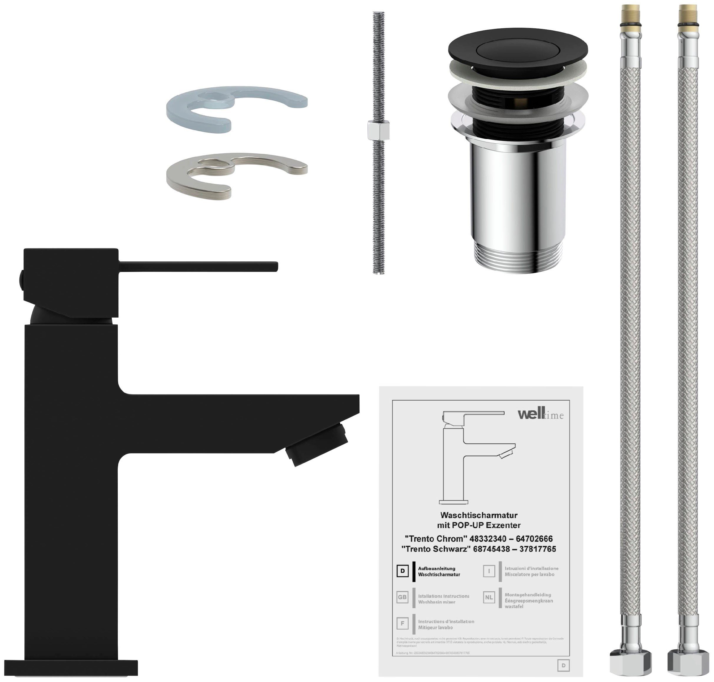 welltime Waschtischarmatur Trento, Wasserhahn wassersparende Eco-Click-Funkt,inkl. Pop-Up
