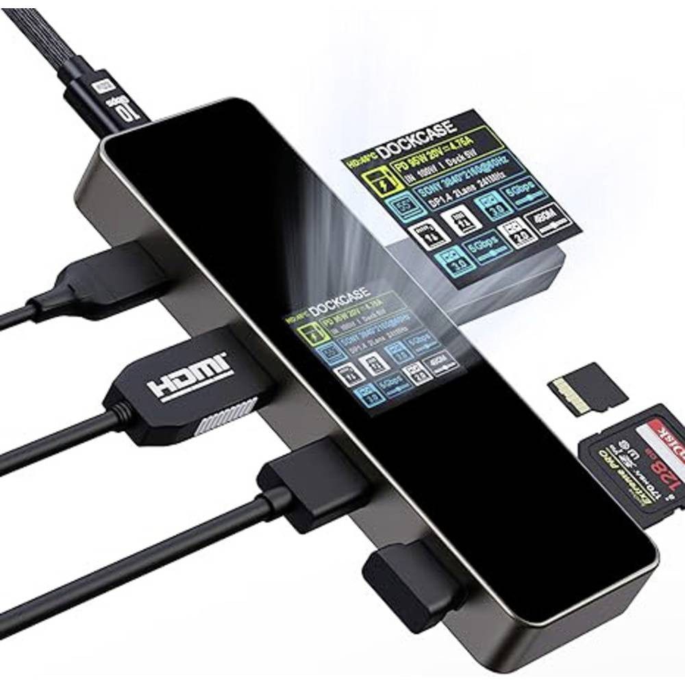 Dockcase Laptop-Dockingstation DPR71S USB-C®-HUB DPR71S-AG, integriertes Display, inkl. Ladefunktion, USB-C® Power Delivery
