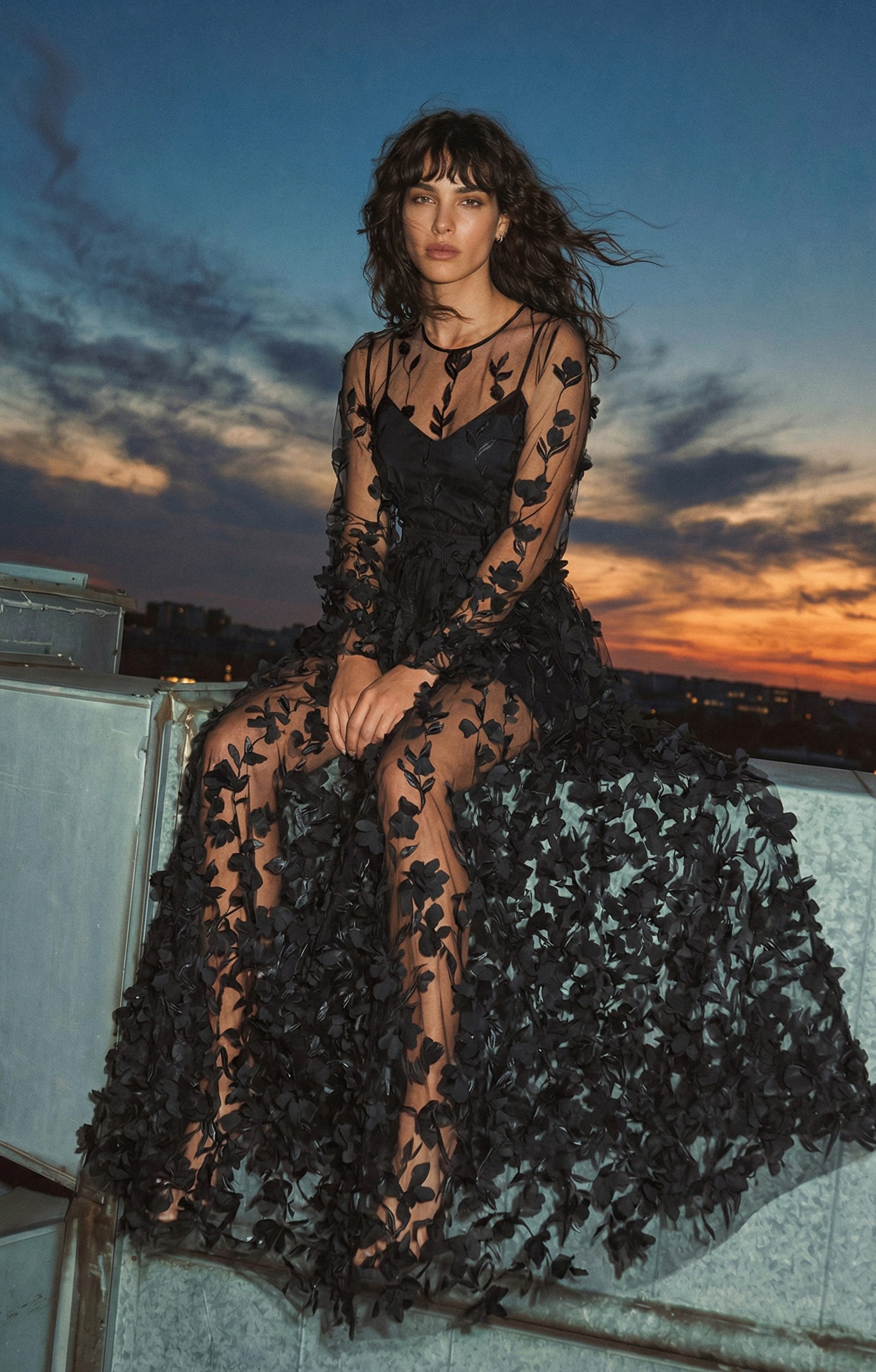 MATSOUR'I Maxikleid Francesca florale Applikationen