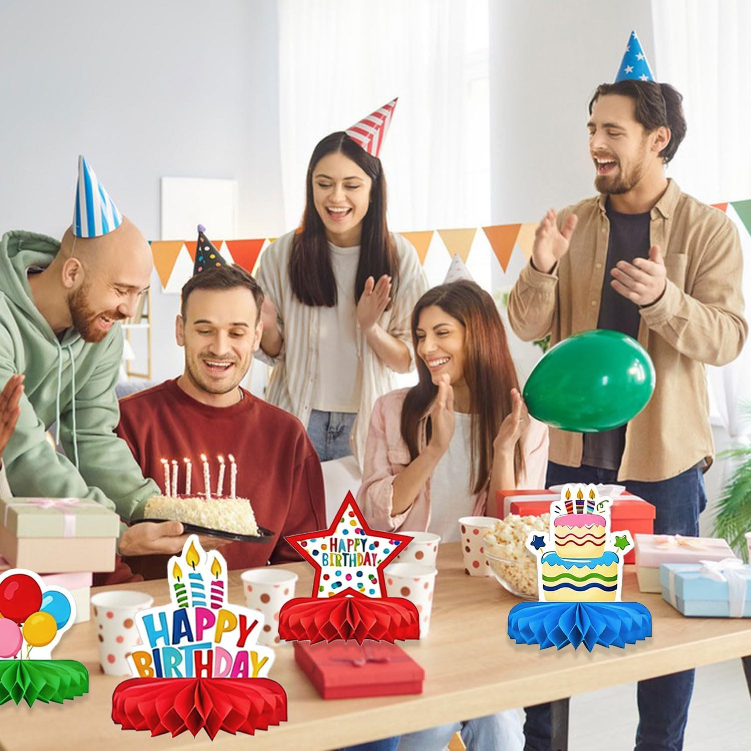 FOUORTUNATE-BEE Dekoobjekt 9 Stück Bunte Happy Birthday Tischdeko Party Deko (Tischdekoration Geburtstag Tischaufsätze Tisch Ornament für Geburtstag Party, 9 St – Bild 5 von 5