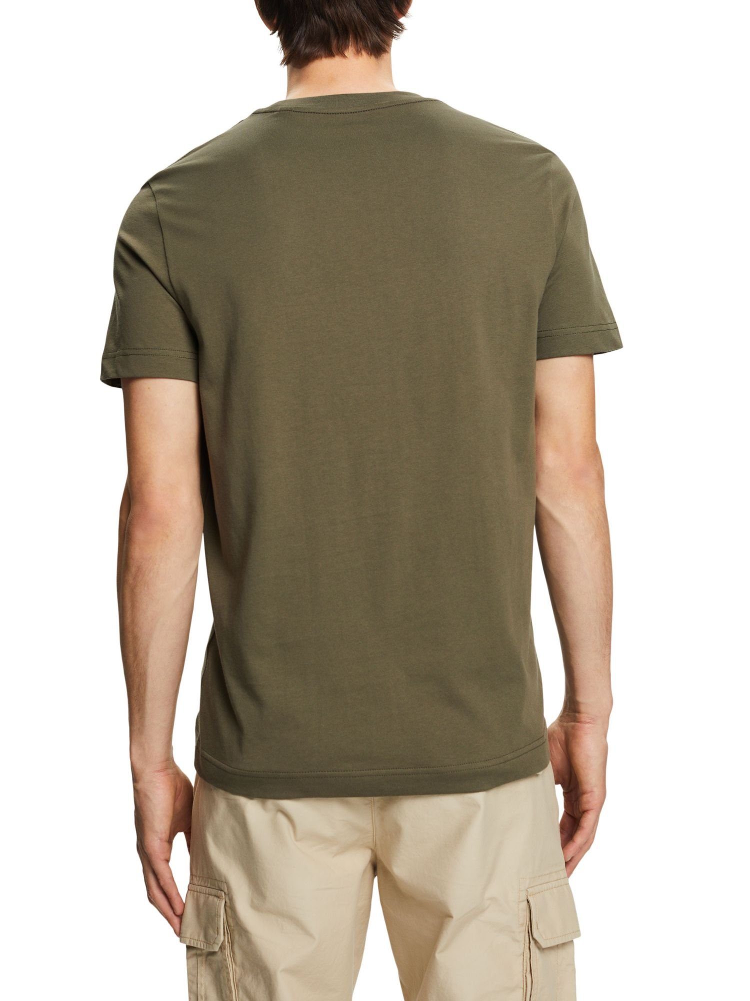 edc by Esprit T-Shirt mit T-Shirt Frontprint, Baumwolle GREEN KHAKI 100% (1-tlg)