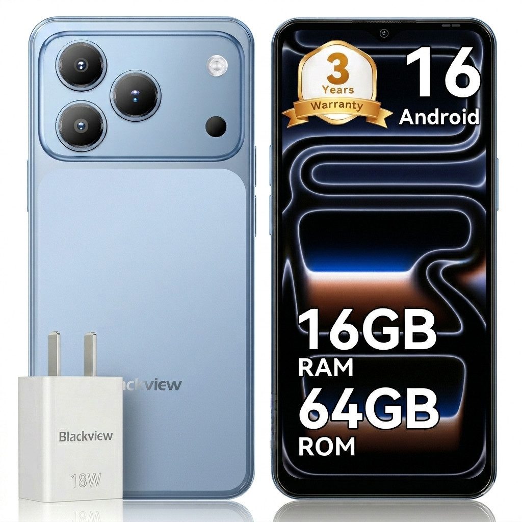 blackview Blackview Android 16 WAVE 7C (16+64) 60HZ 5000mAh AI Smartphone (6.56 Zoll, 64 GB Speicherplatz, 32 MP Kamera, 4G Dual SIM/Face ID/IP54/GPS/3 Jahre Garantie)