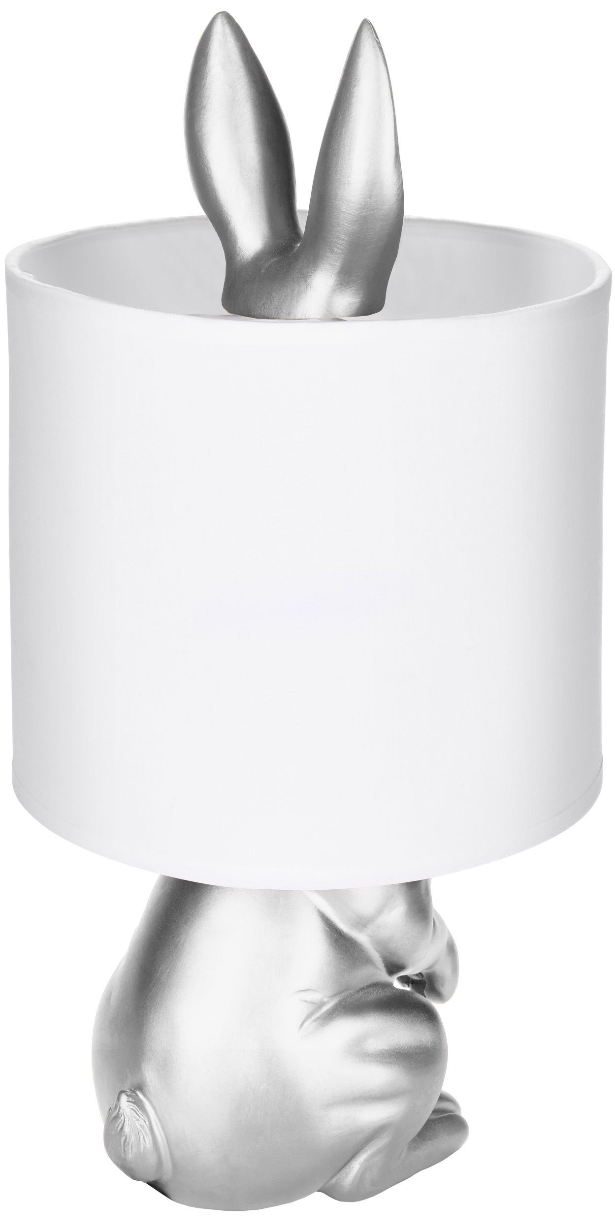 42 BRUBAKER Lampenschirm, oder Silber, - Lampe mit mit Nachttischlampe Höhe Gold Hase Keramikfuß, Weiß Leuchtmittel, ohne Schirm: Silber cm Tischleuchte Tischlampe Motiv