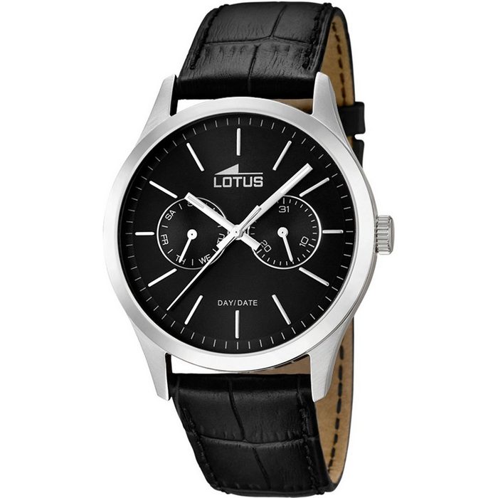 Lotus Quarzuhr Lotus Herren Uhr Elegant L15956/3 Leder (Armbanduhr) Herren Armbanduhr rund groß (ca. 42mm) Lederarmband schwarz