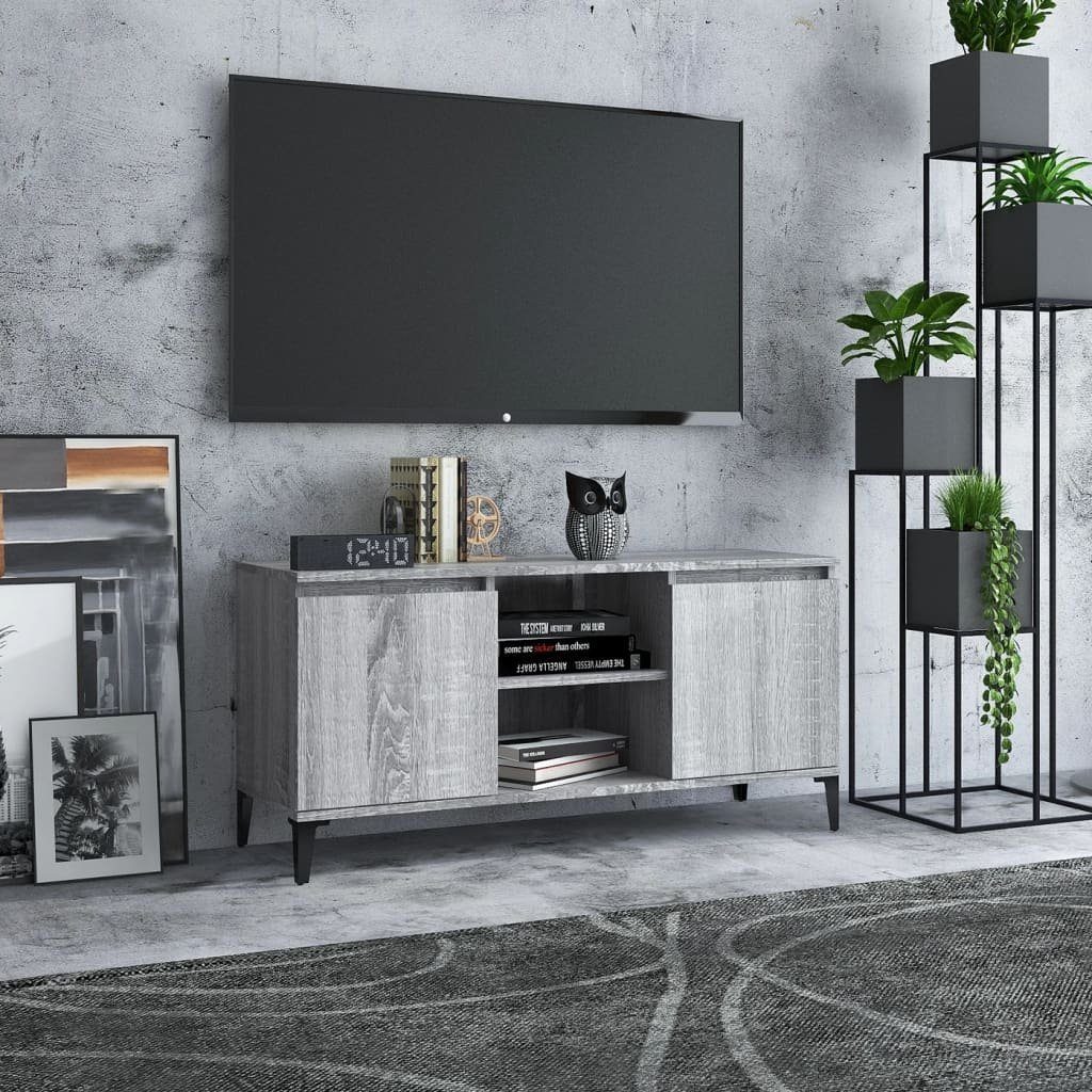 furnicato TV-Schrank mit Metallbeinen Grau Sonoma 103,5x35x50 cm