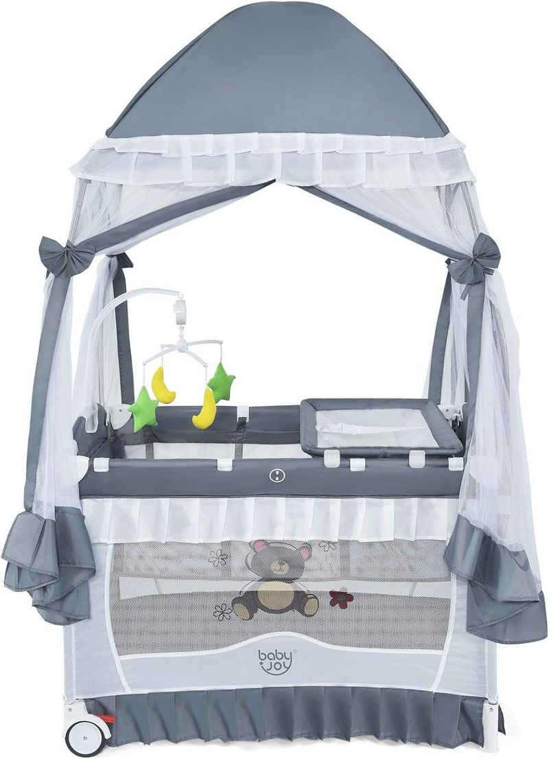 KOMFOTTEU Baby-Reisebett, faltbar, mit Spielzeug & Mückennetz & Musik