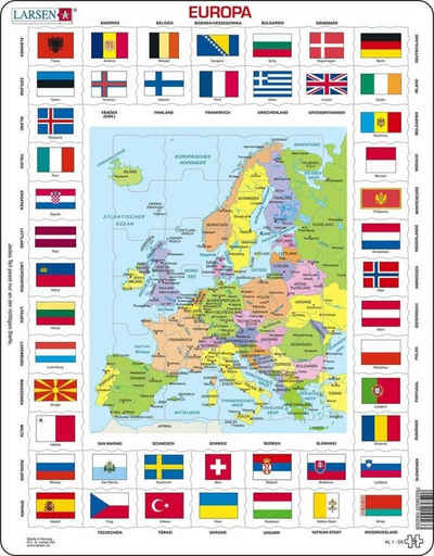 Media Verlag Puzzle Europa Länder + Flaggen (Kinderpuzzle), 99 Puzzleteile