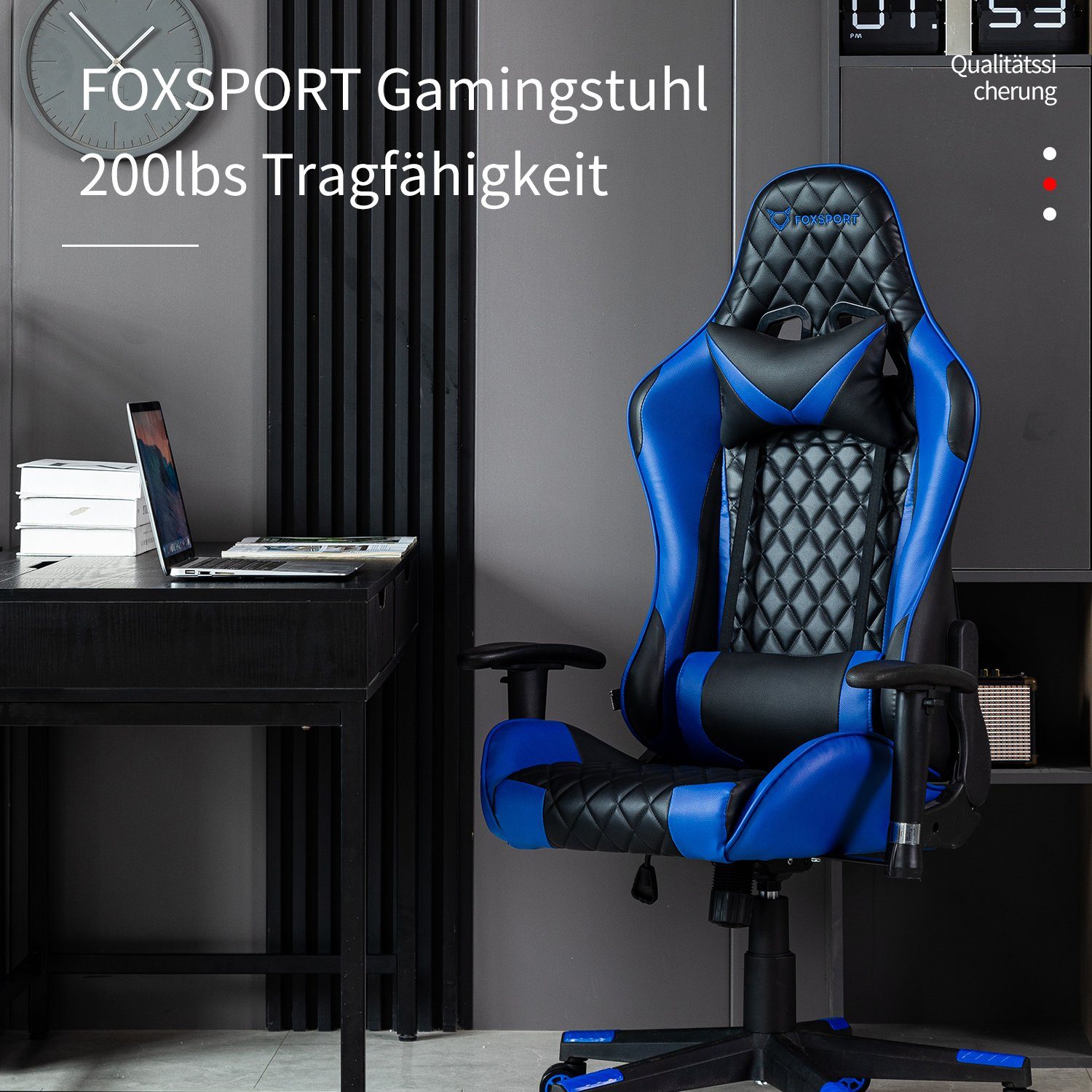 Gaming Ergonomischer Neigungswinkel Comfort Höhe Gamingstuhl), und verstellbar, Gaming-Stuhl (Professioneller Seven blau Stuhl Rahmen Ergonomischer