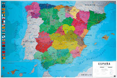 Grupo Erik Poster Mapa Físico Político de España Karte von Spanien 91,5 x 61 cm
