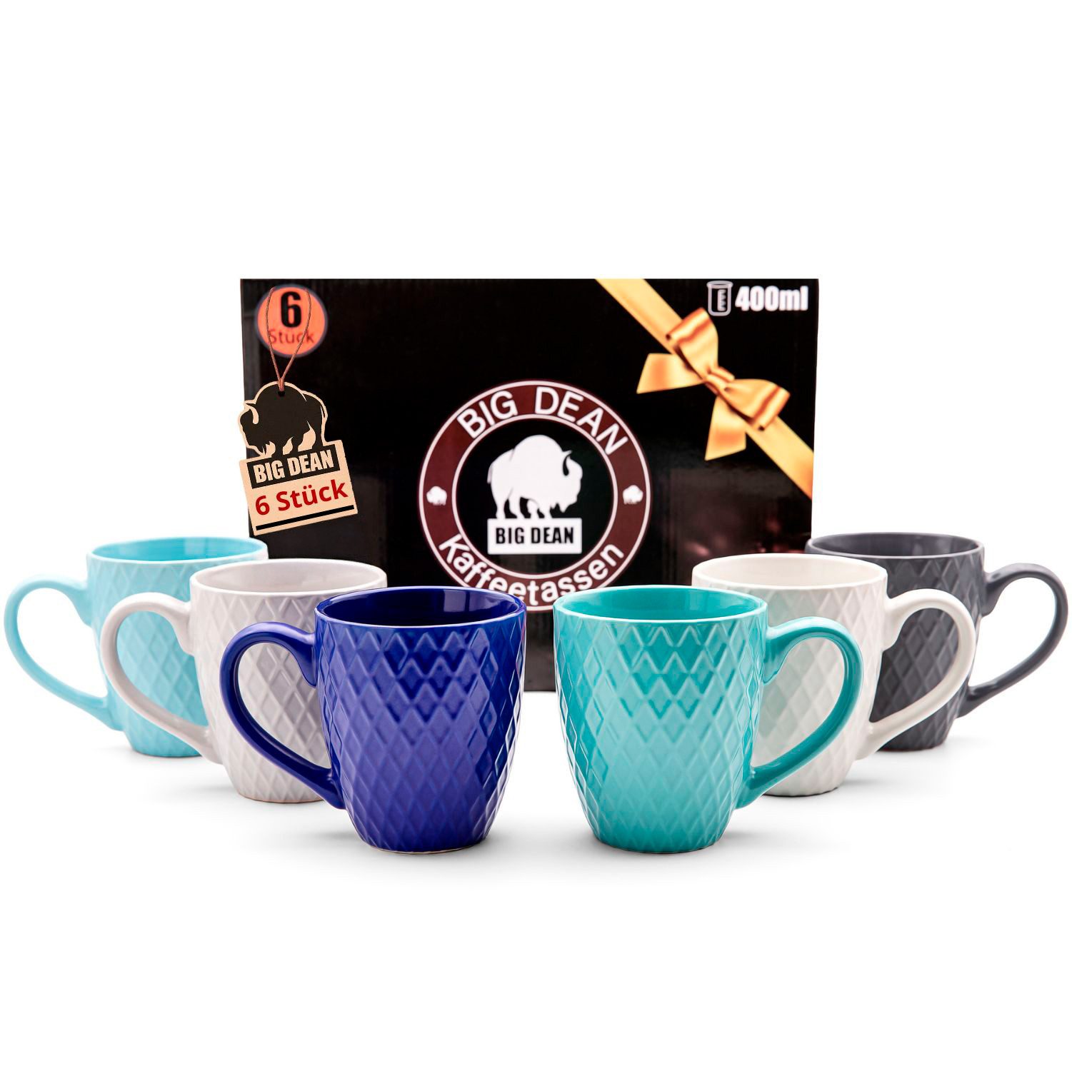 BigDean Tasse 6 Stück Kaffeetassen 400ml matt Kaffeebecher Keramik - Hochwertig, 1-tlg., Keramik, Mehrfarbiges Tassenset aus Hochwertiger Keramik
