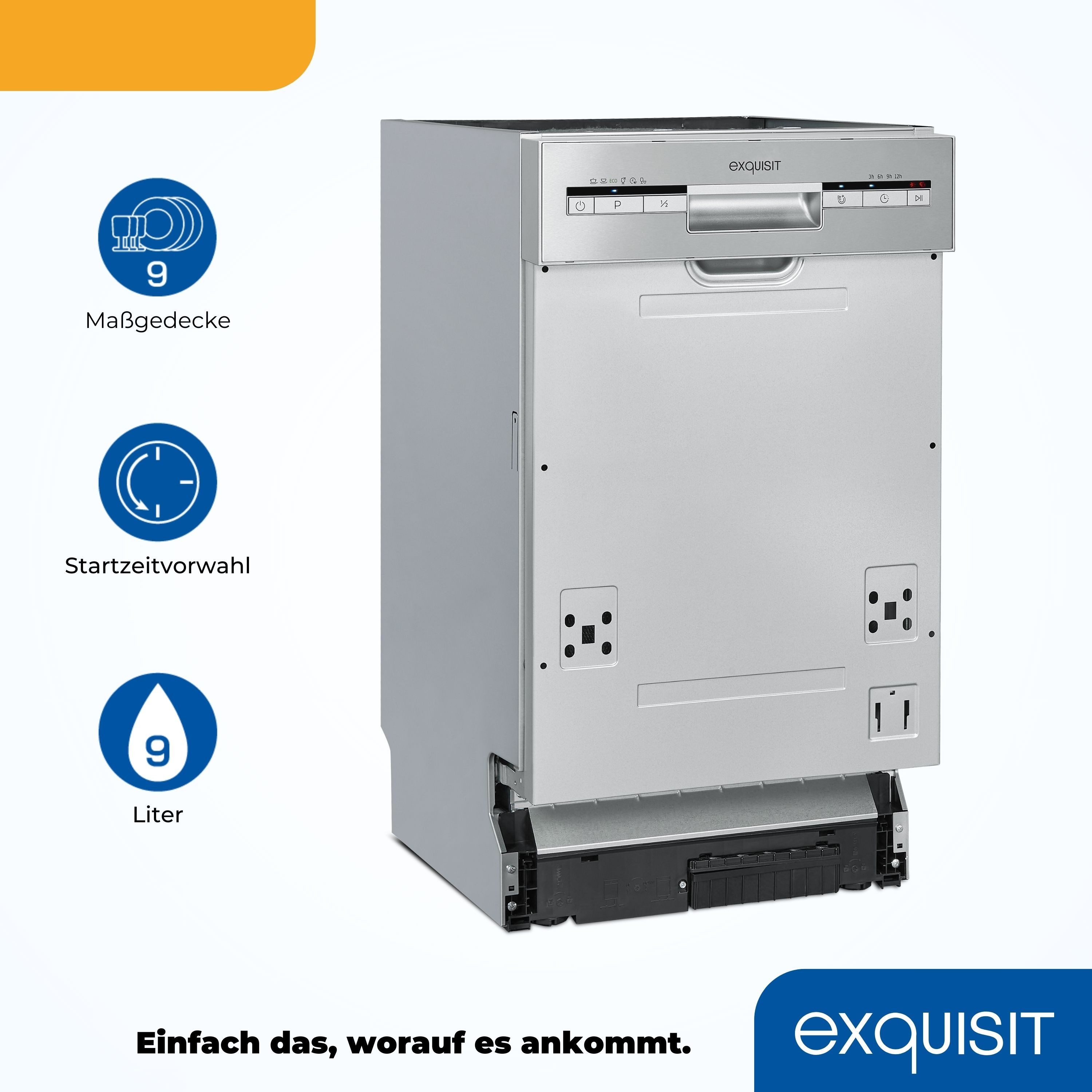 exquisit teilintegrierbarer Geschirrspüler EGSP1009-EB-030E, 9 Maßgedecke, Kompakt und ideal für kleine, schmale Nischen, kleine(Single)Haushalte – Bild 4 von 5