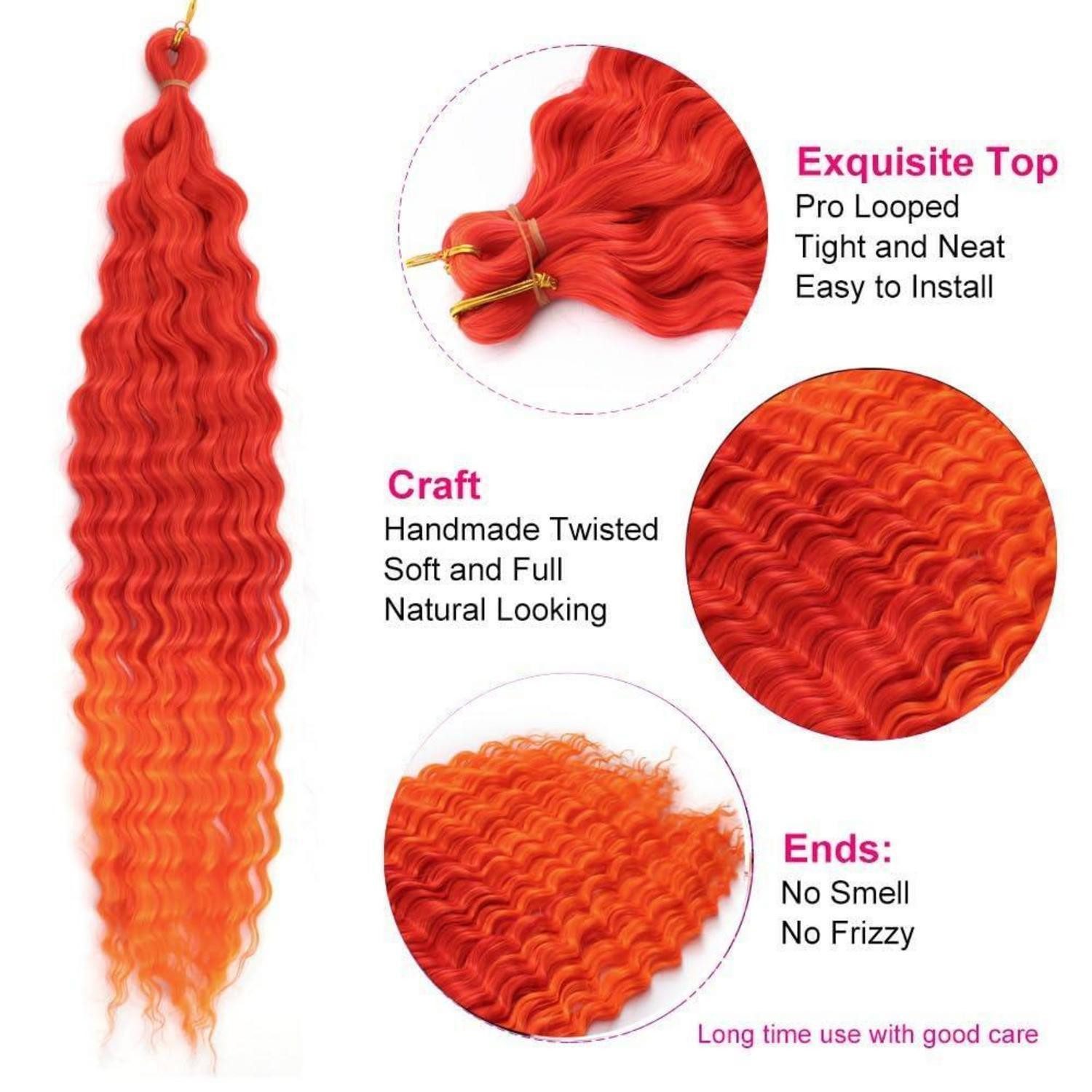 LuxusKollektion Kunsthaar-Extension Häkelzöpfe Twist Locken Welle 22Zoll Kupferrot Orange Ombre