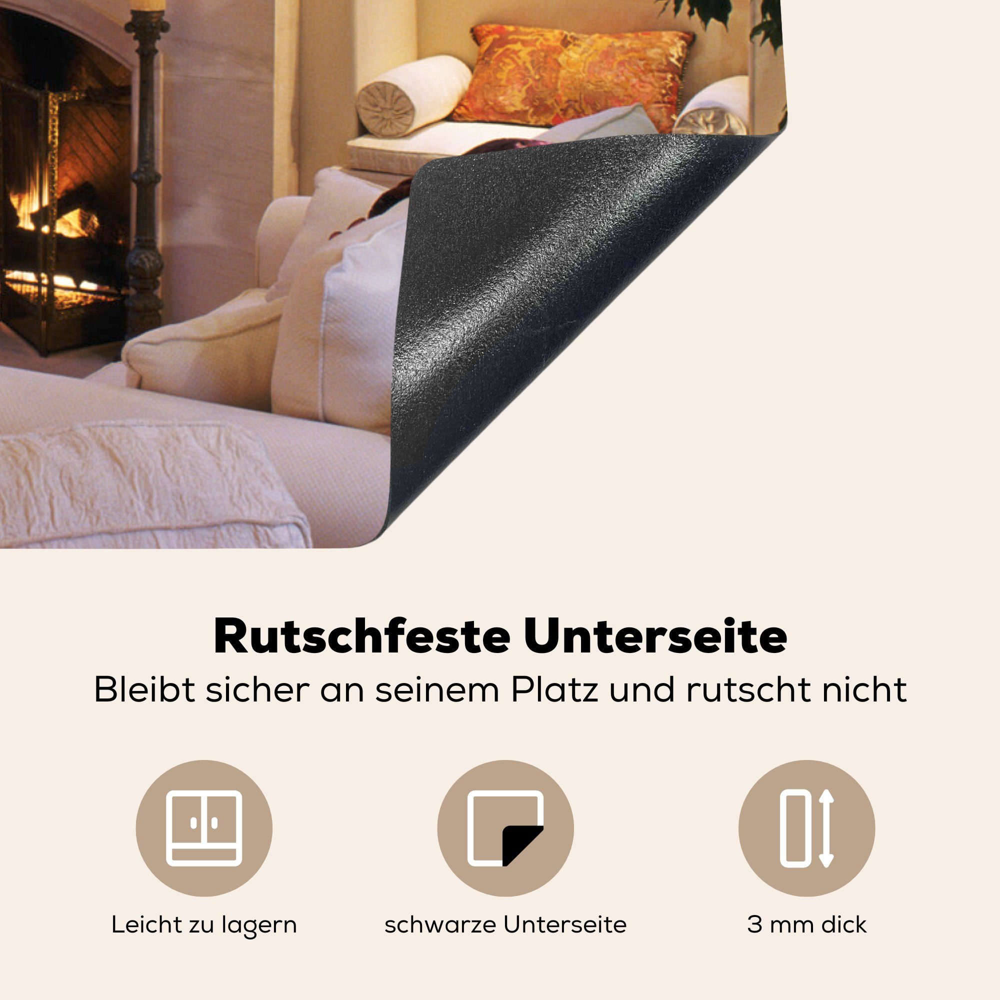 MuchoWow Schutz für Ceranfeldabdeckung luxuriösen cm, Induktionskochfeld küche, einem in Kamin die 81x52 (1 Vinyl, Herdblende-/Abdeckplatte Ein Zimmer, tlg),