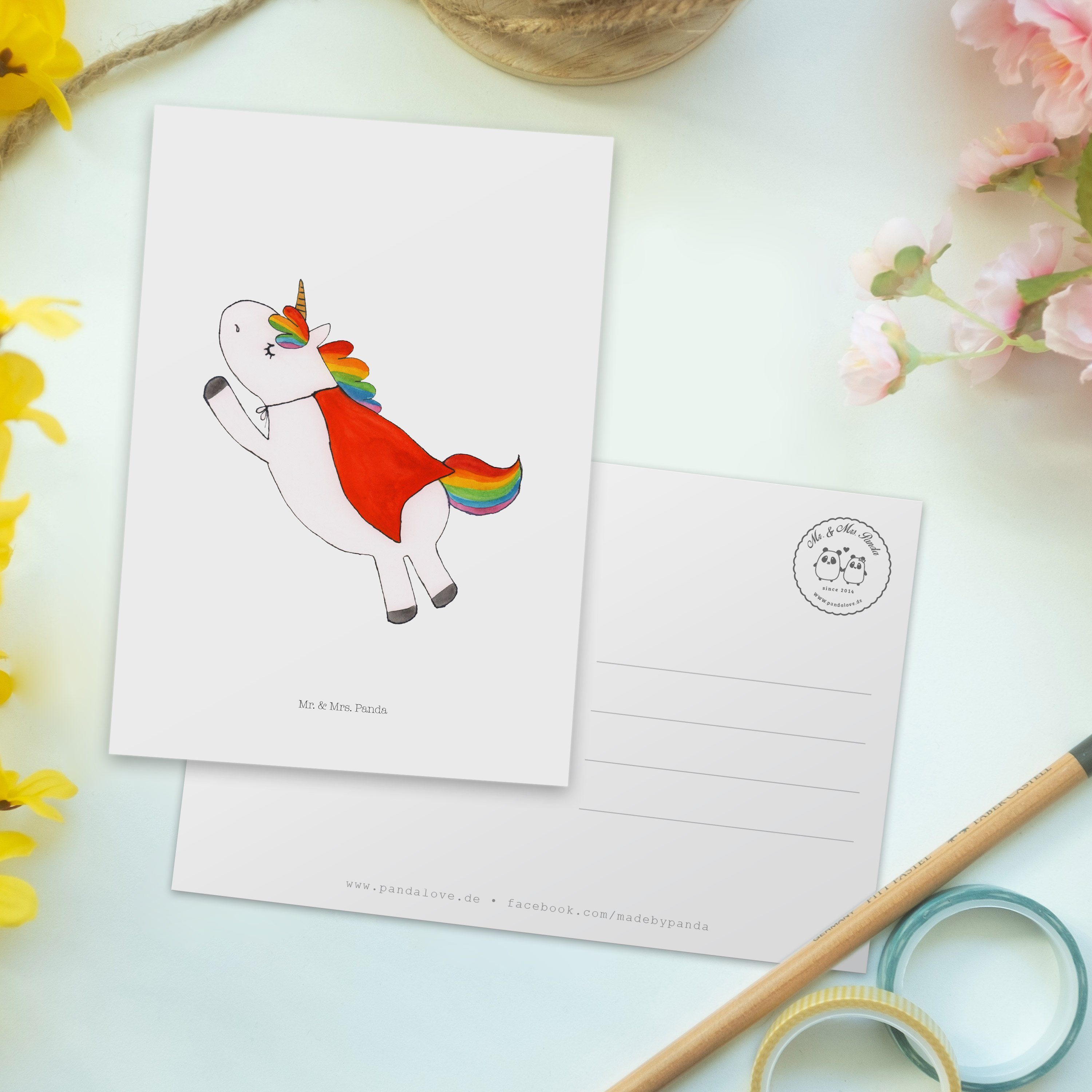 Panda & Super Weiß - Geburtstagskarte, Postkarte Einhorn Mrs. Einhörner, - Dankesk Mr. Geschenk,