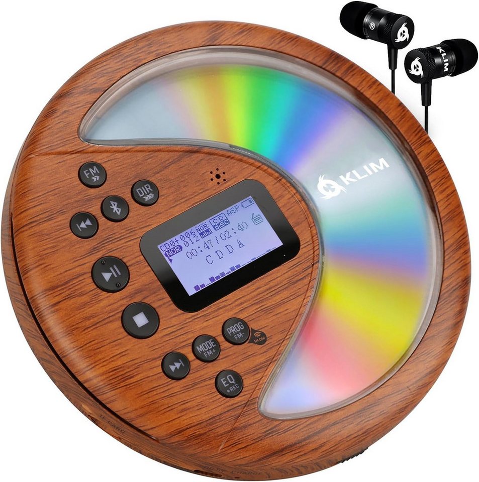 KLIM Discover Stereo-CD Player (Discman, Walkman, mit Kopfhörern, FM Radio, Bluetooth, FM Transmitter)