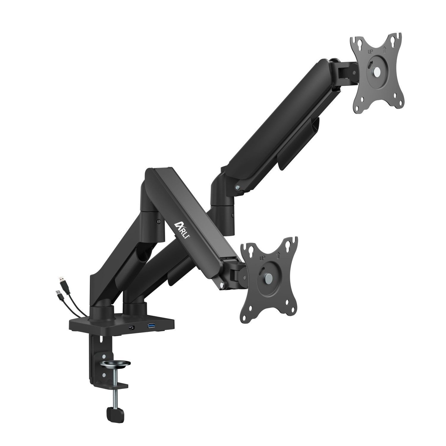 ARLI Monitor-Halterung Gasdruckfeder Monitorhalterung Dual 17 – 32 Zoll mit USB-A & USB-C, (1-tlg., Höhenverstellbarer Monitorarm schwenkbar neigbar rotierbar)