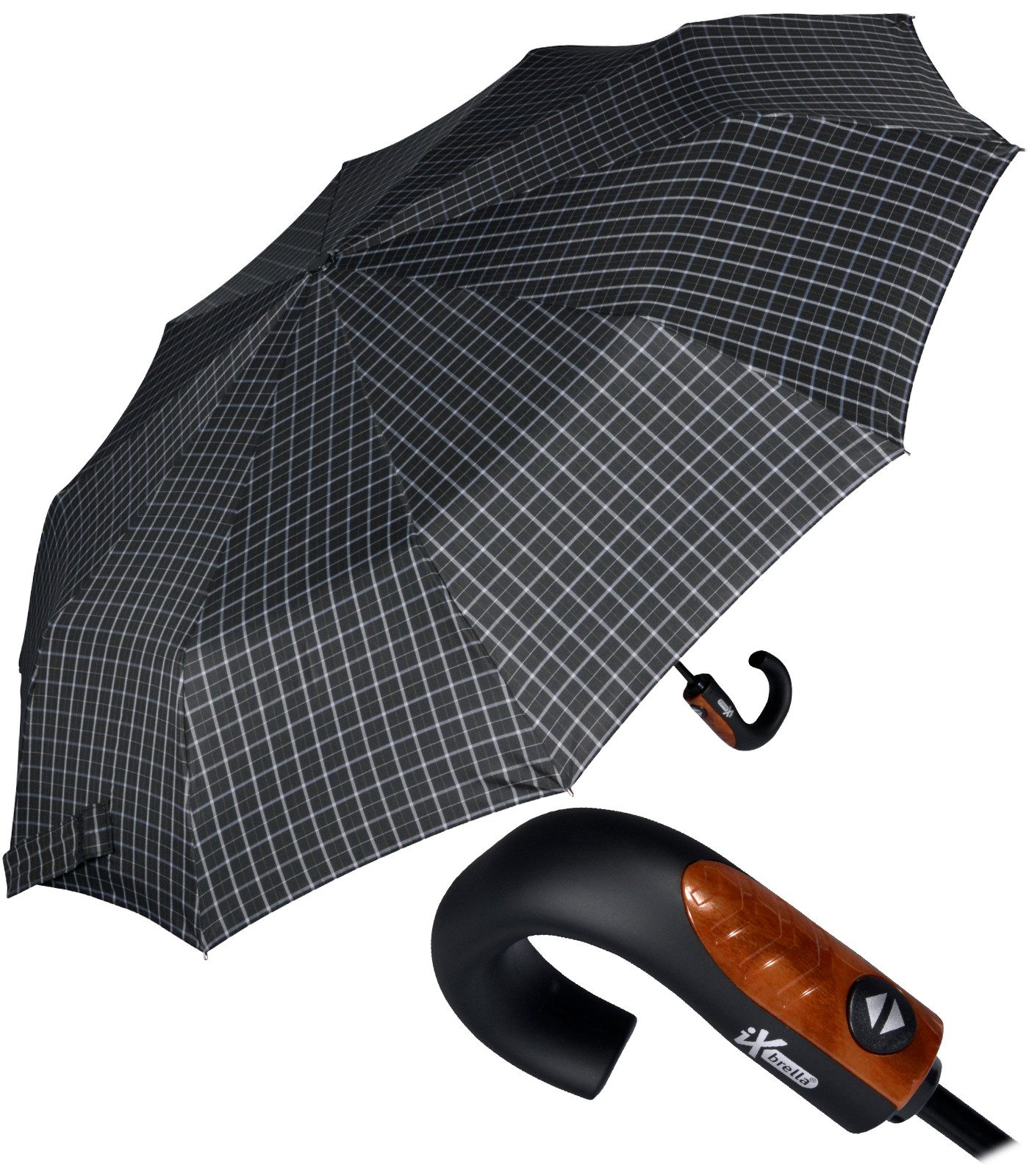 iX-brella Taschenregenschirm mit Auf-Zu-Automatik und 10 Streben, großer, stabiler Herrenschirm