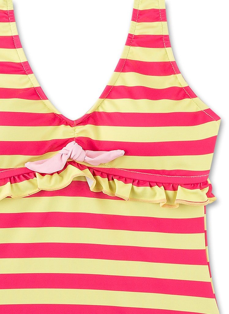 Sanetta Badeanzug Mädchen Badeanzug gestreift mit Volant Neon Pink Gelb