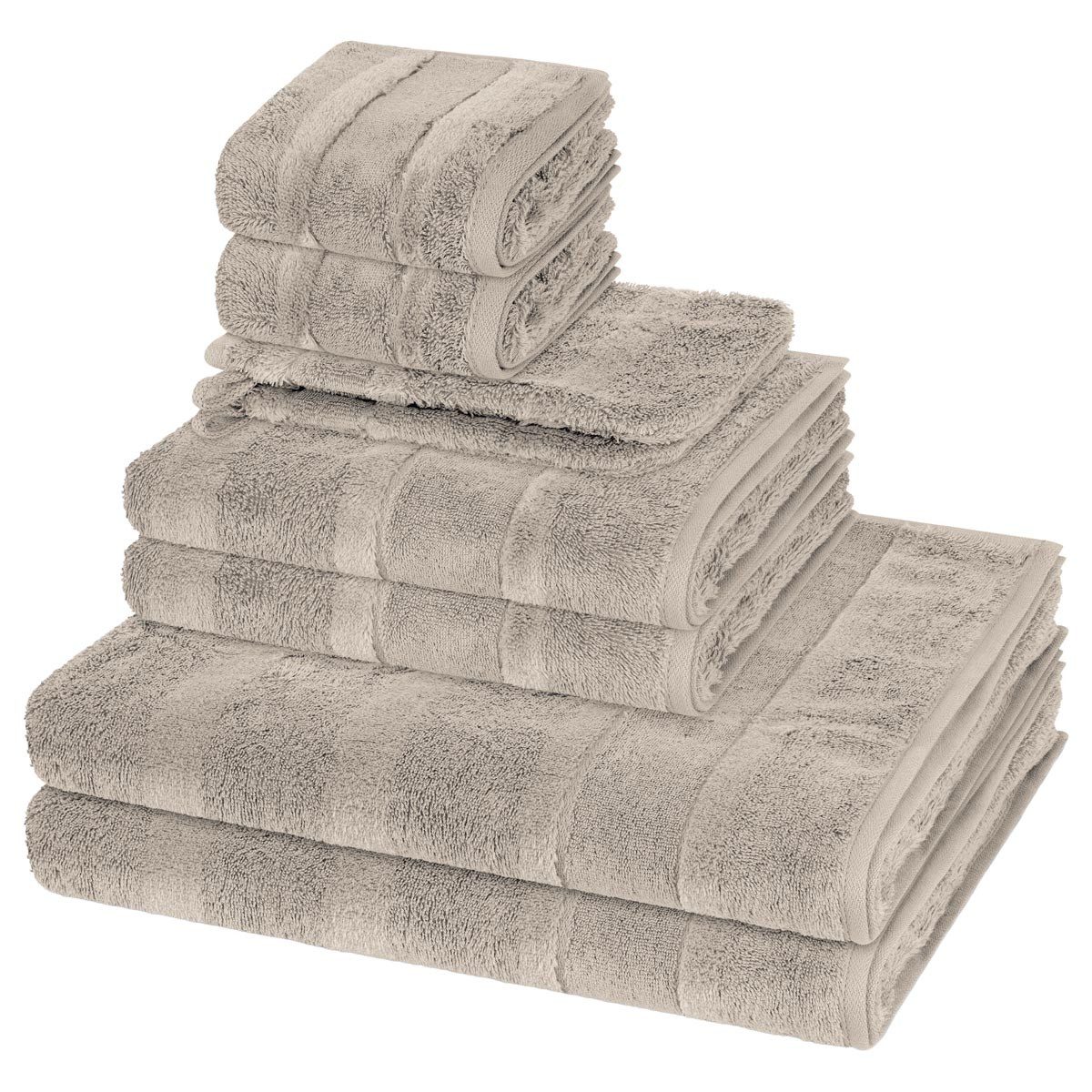 Cawö Handtuch Set Noblesse, Walkfrottee (Spar-Set, 8-St), 2 X Wasch- 2 X Gäste- 2 X Dusch- 2 X Handtuch im Set - Baumwolle