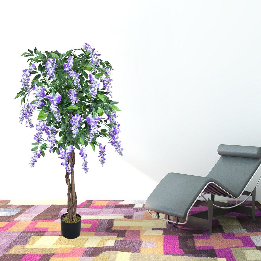 Pflanze Wisteria Künstliche 160cm Blauregen Glyzinie Echtholz Decovego, Kunstpflanze Decovego mit