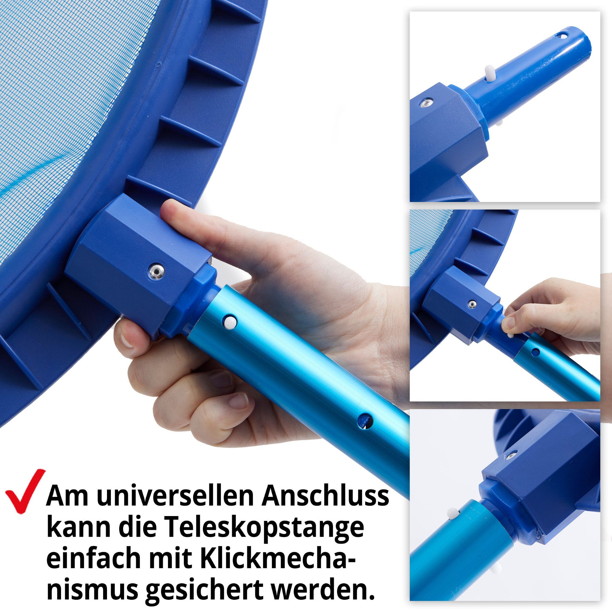 Hecht Kescher Pool Kescher mit Aluminium Teleskopstange bis 3,9 m (2-St), 320 x 300 mm Netz, 30 mm Aufnahmelippe