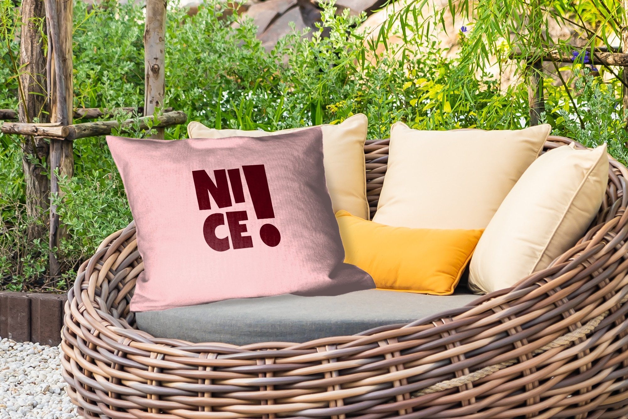 MuchoWow Dekokissen Nett - Ausrufezeichen - Rosa, Outdoor-Dekorationskissen, Kissen, Kissenbezug, 50x30 cm