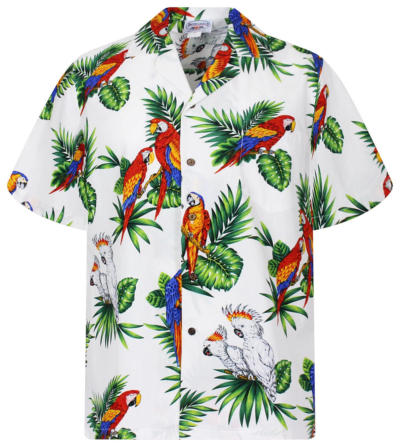 Pacific Legend Hawaiihemd "Kakadu" Herren Kurzarm Baumwolle Kokosknöpfe Original Hawaii