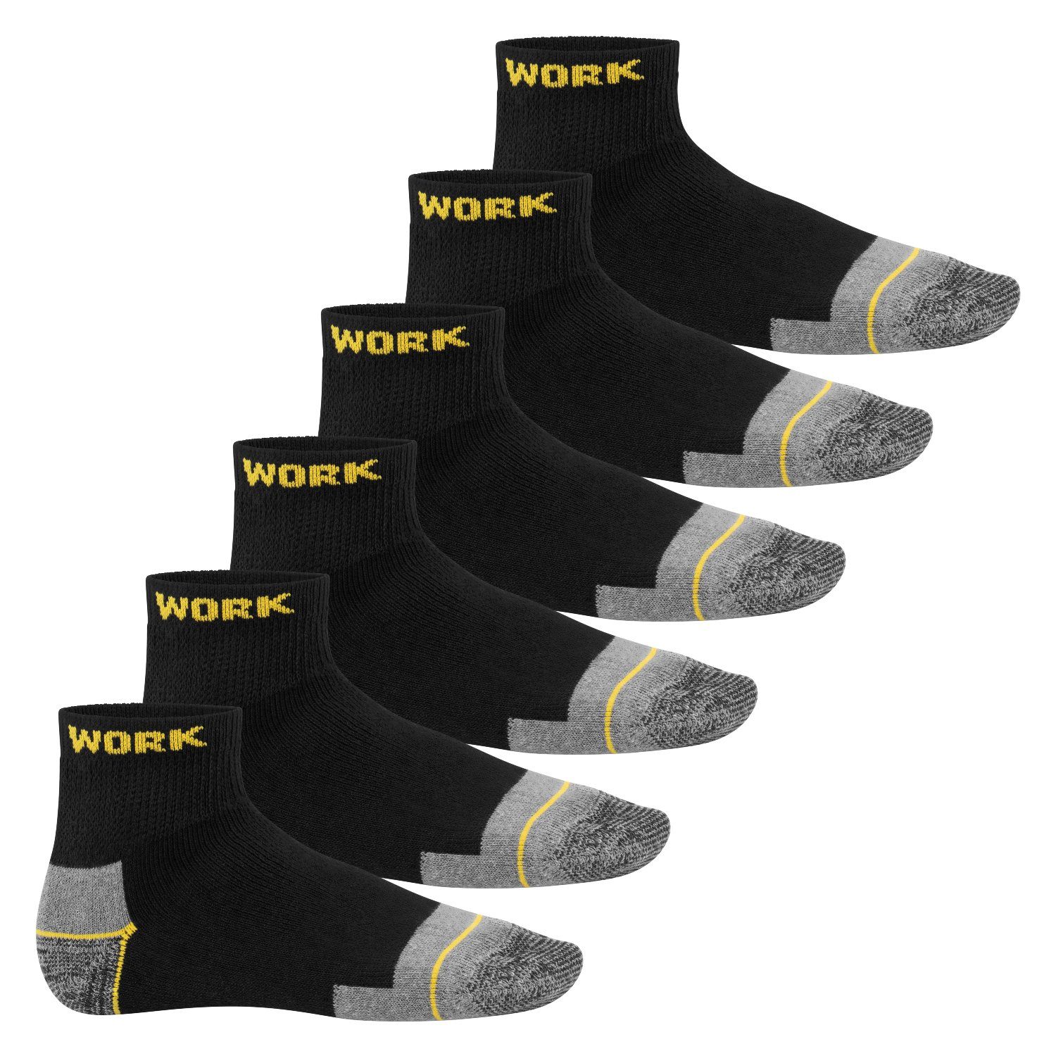 MT Arbeitssocken Herren robuste Arbeits- & Freizeit Kurzschaft Socken (6/12 Paar) 6 x Schwarz-Gelb
