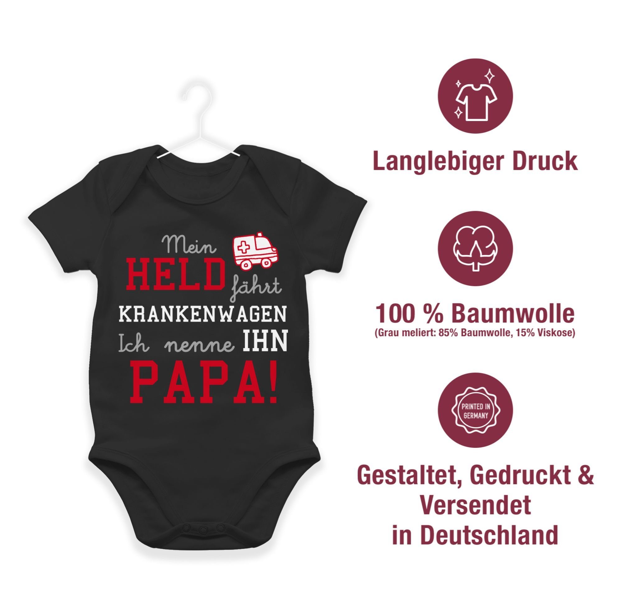 Krankenwagen Shirtracer Baby Mein Held 3 fährt Sprüche Shirtbody Schwarz