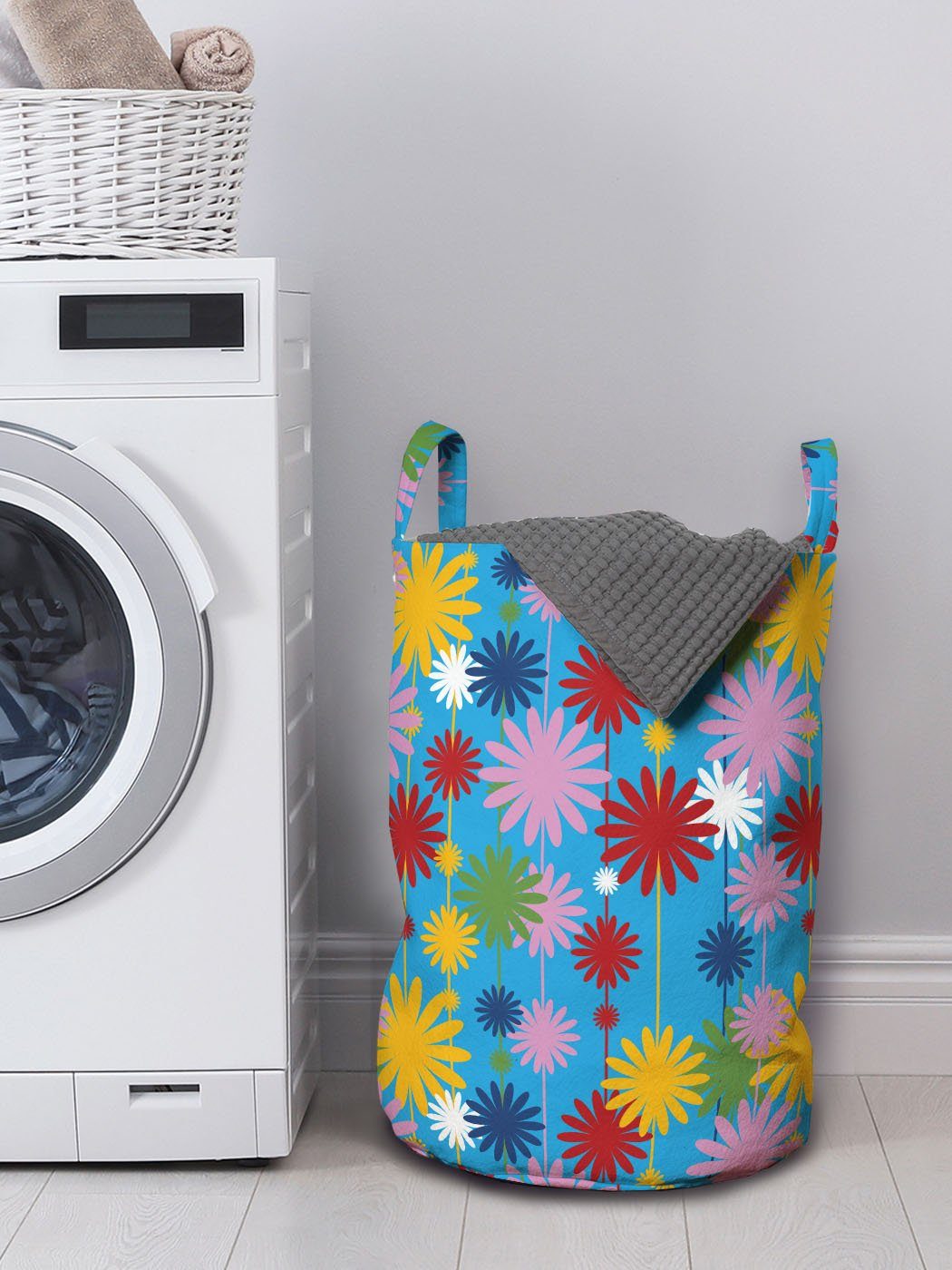Blumen Abakuhaus Surreal Griffen Kordelzugverschluss Wäschesäckchen Wäschekorb für mit Waschsalons, Bunt Childish