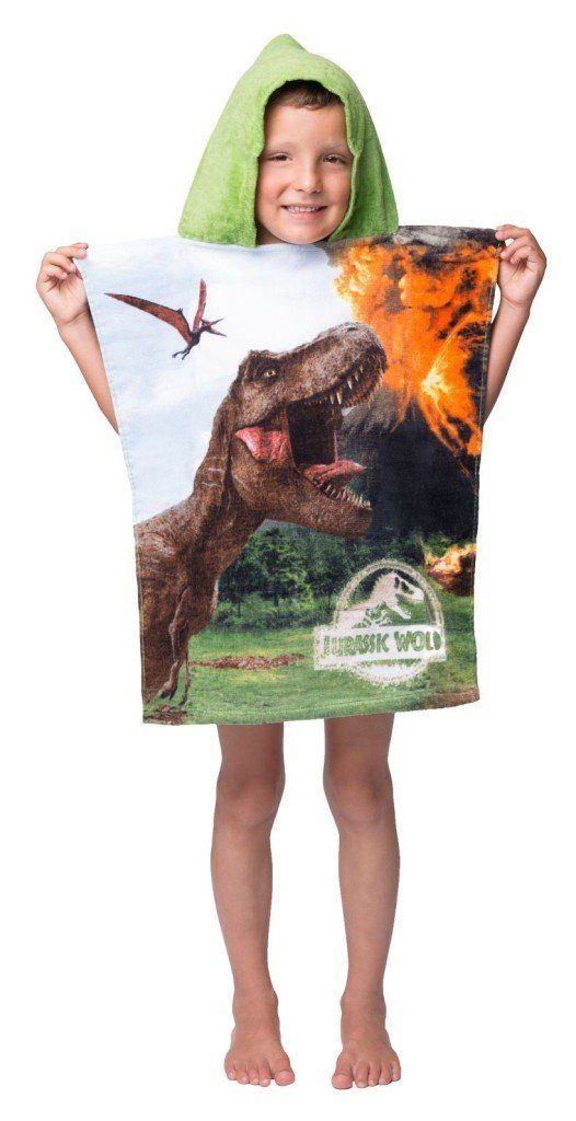 Jurassic World Badeponcho Kapuzen Poncho Kinder Badetuch T-Rex Dino Bademantel Strandtuch, Kapuze