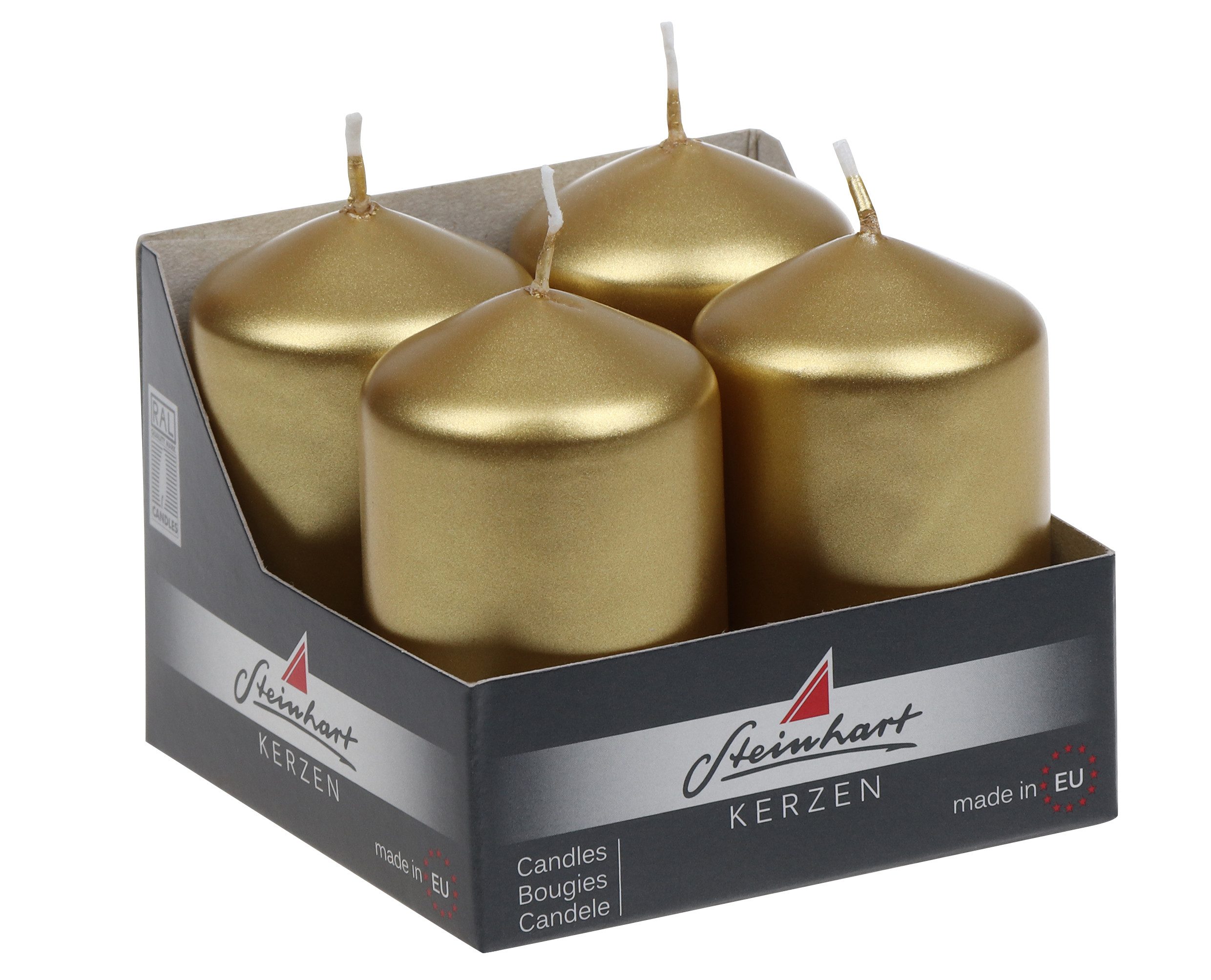 Steinhart Kerzen Stumpenkerze Stumpenkerzen "Edelglanz" Gold 65/40 mm, 4 Stück