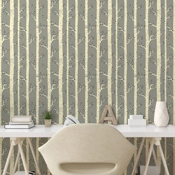 Abakuhaus Vinyltapete selbstklebendes Wohnzimmer Küchenakzent, Grau Birken Natur Boho