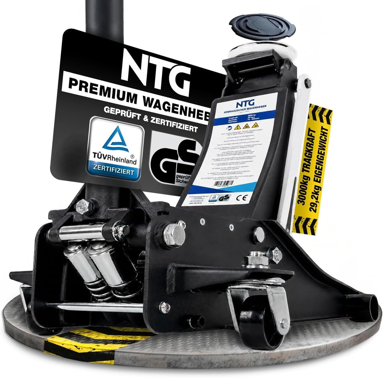 NTG Nutzfahrzeug Technik GmbH Wagenheber 3t Flach 75-505mm Rangierwagenheber TÜV Zertifiziert 29,6 KG, max. Hubhöhe: 50.5 cm, PRO Variante NUR 29,6 KG, 1-tlg., Hydraulisch mit Doppelzylinder, Lowline Wagenheber