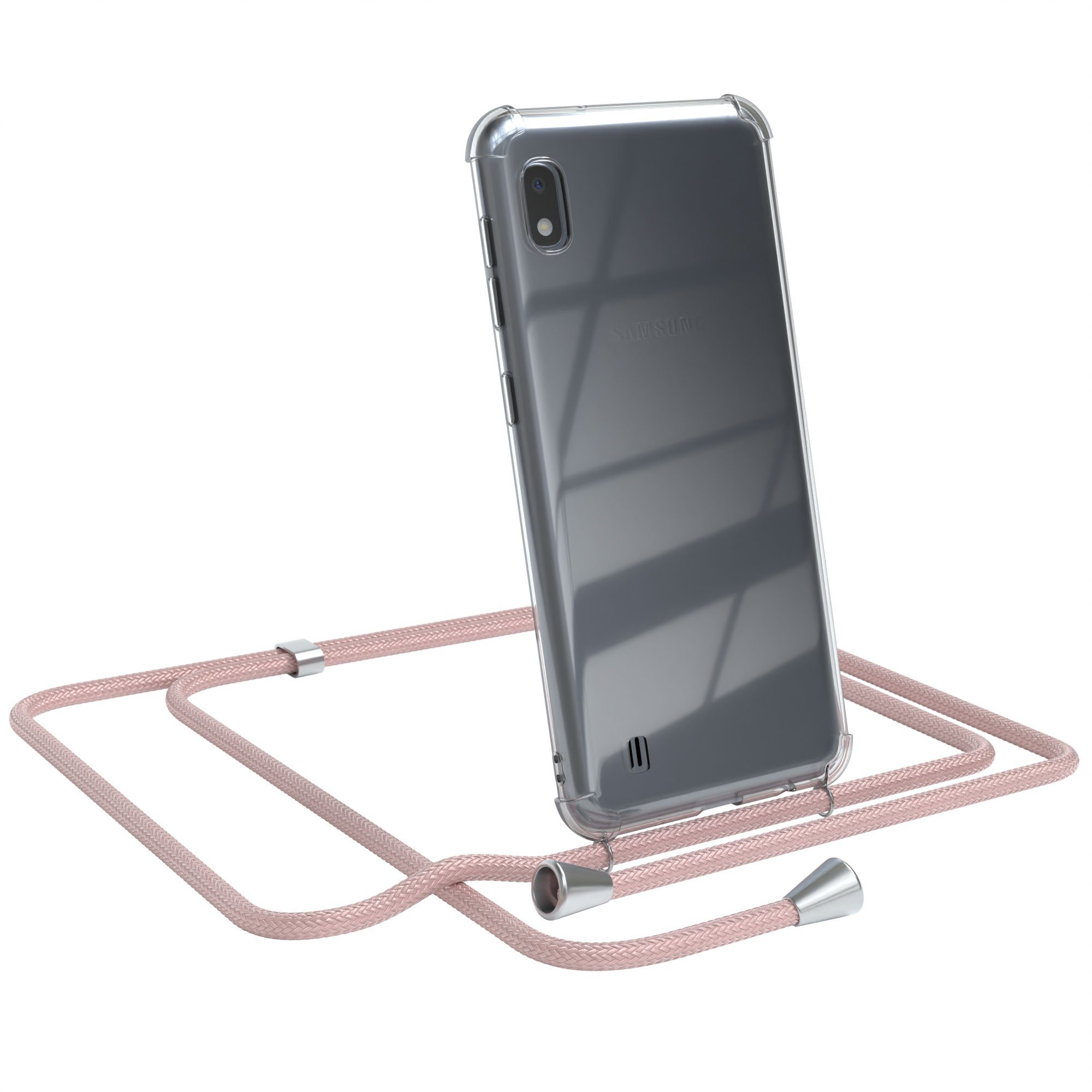 EAZY CASE Handykette Hülle mit Kette für Samsung Galaxy A10 6,2 Zoll, Slimcover Festival Hülle Band Handyketten Umhängehülle Altrosa Rosé